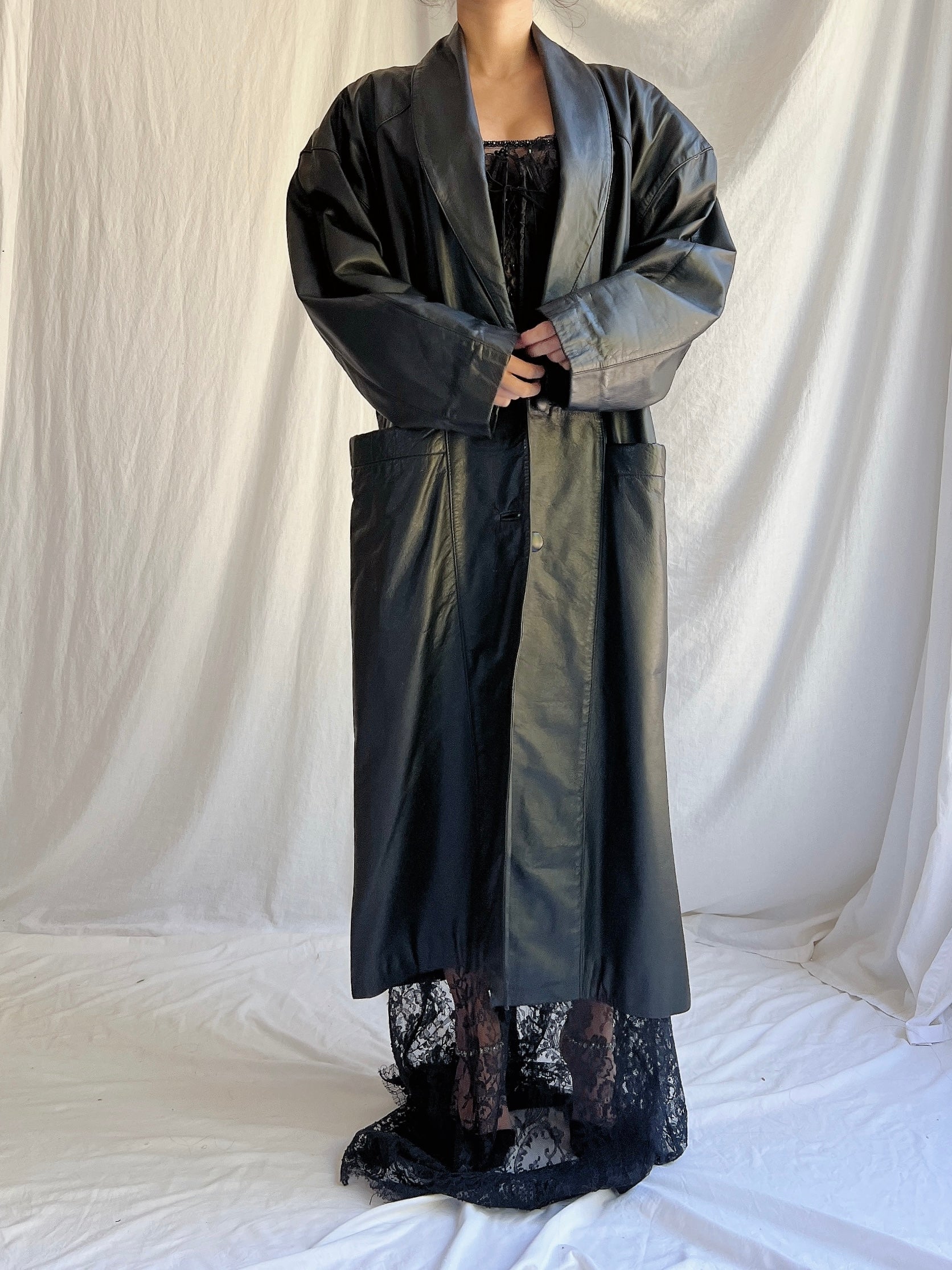 1990s Black Leather Coat - M/L