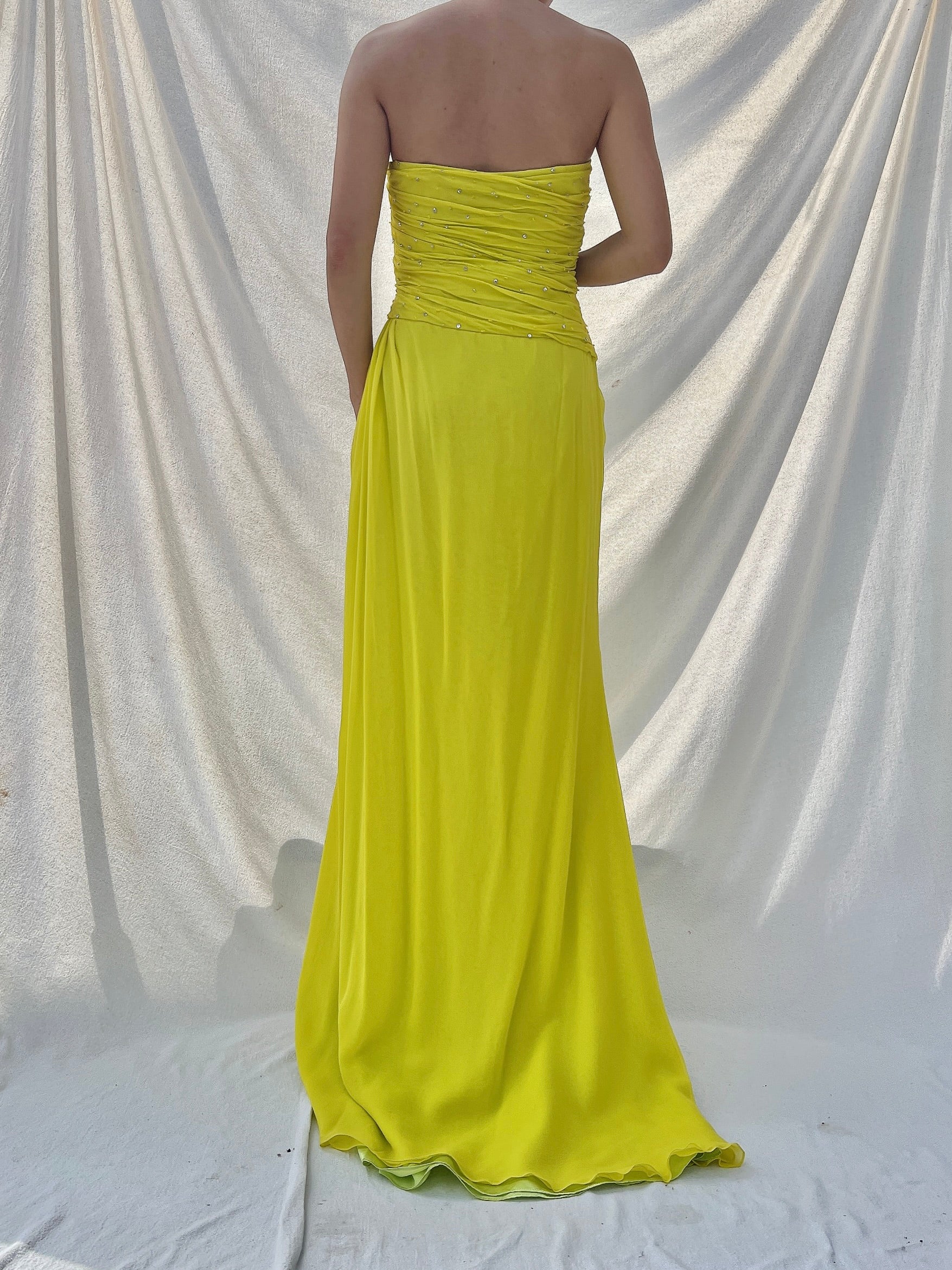 Vintage Chartreuse Silk Gown - M