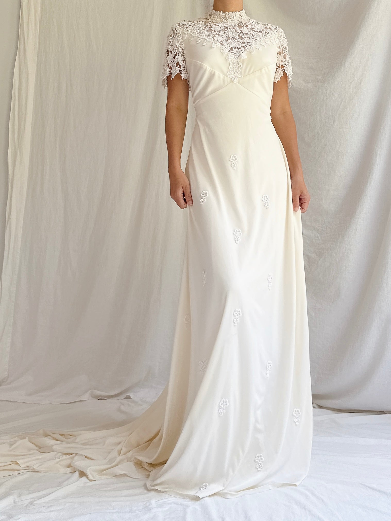 1960s High Neck Jersey Gown - S