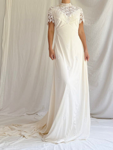 1960s High Neck Jersey Gown - S
