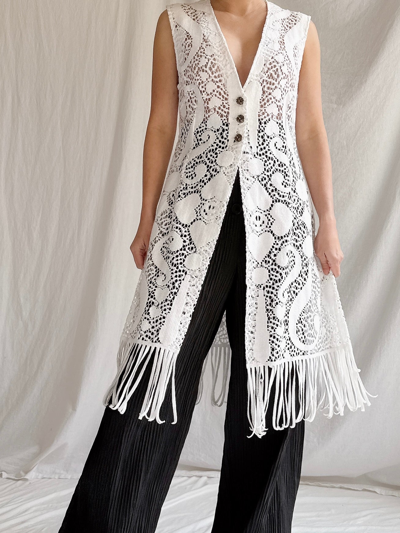 Vintage Carbur Fringe Duster Vest - S