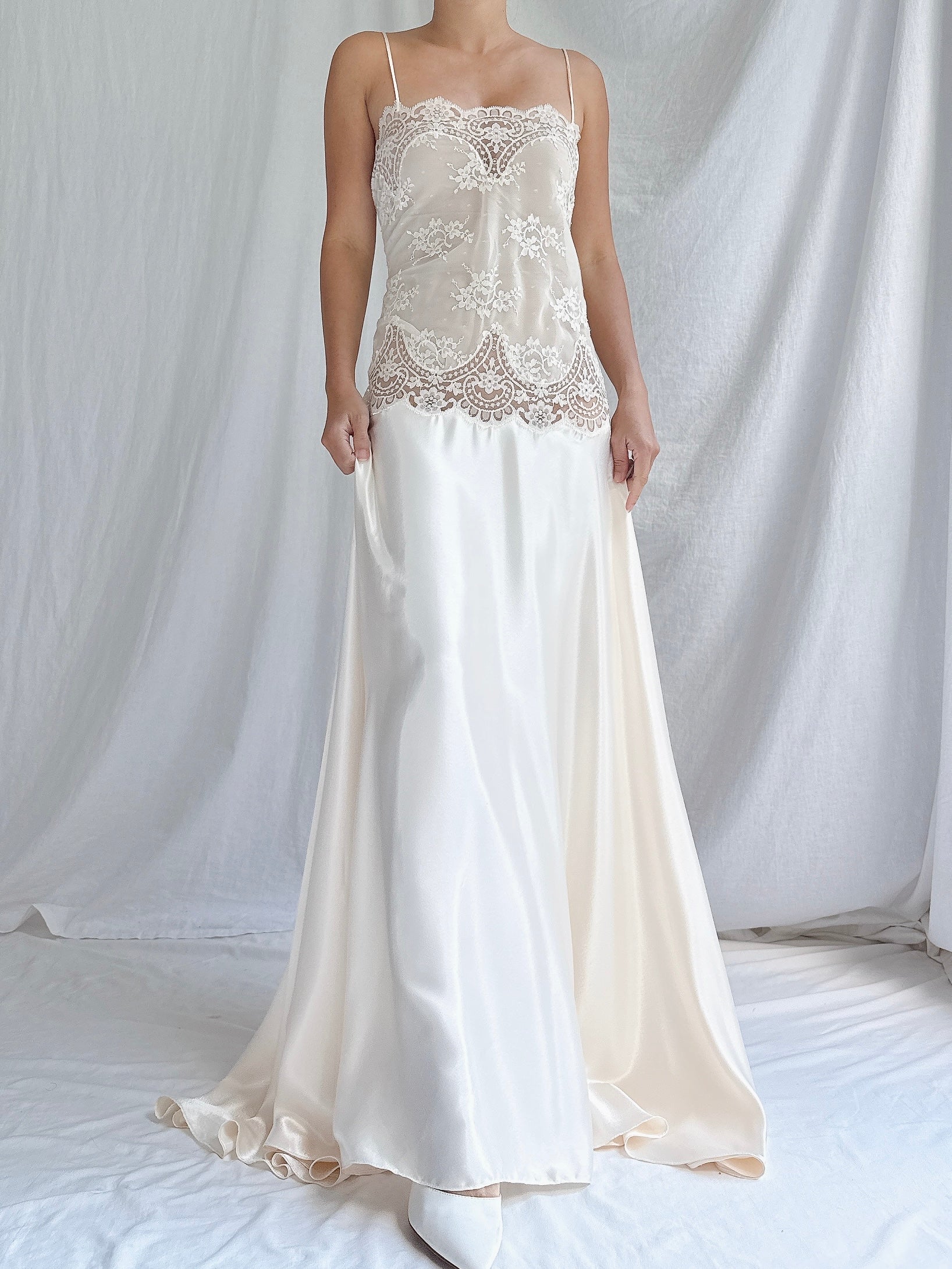 Vintage Lace & Satin Slip Dress - M
