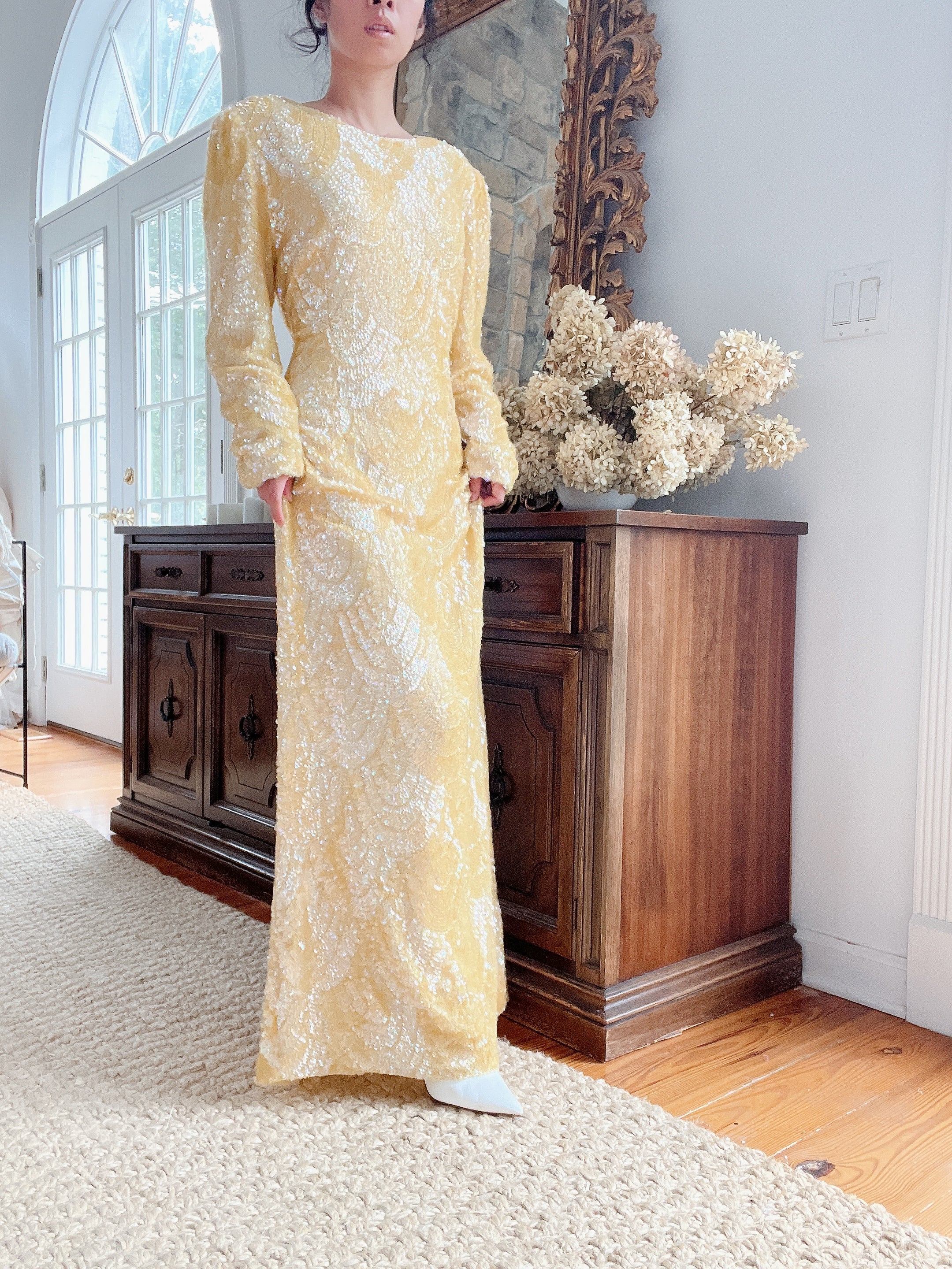 Vintage Yellow Sequins Gown - M/L