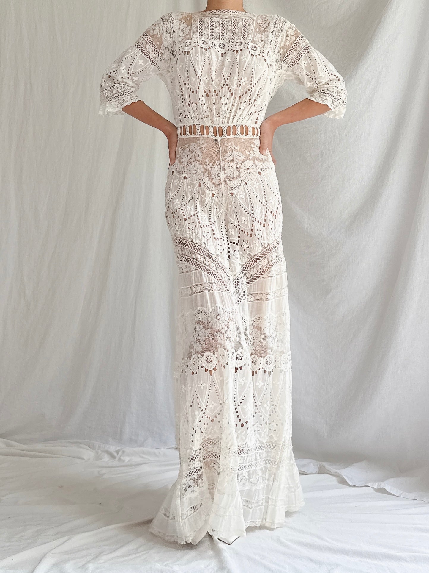 Antique Mixed Lace Cotton Dress - XS