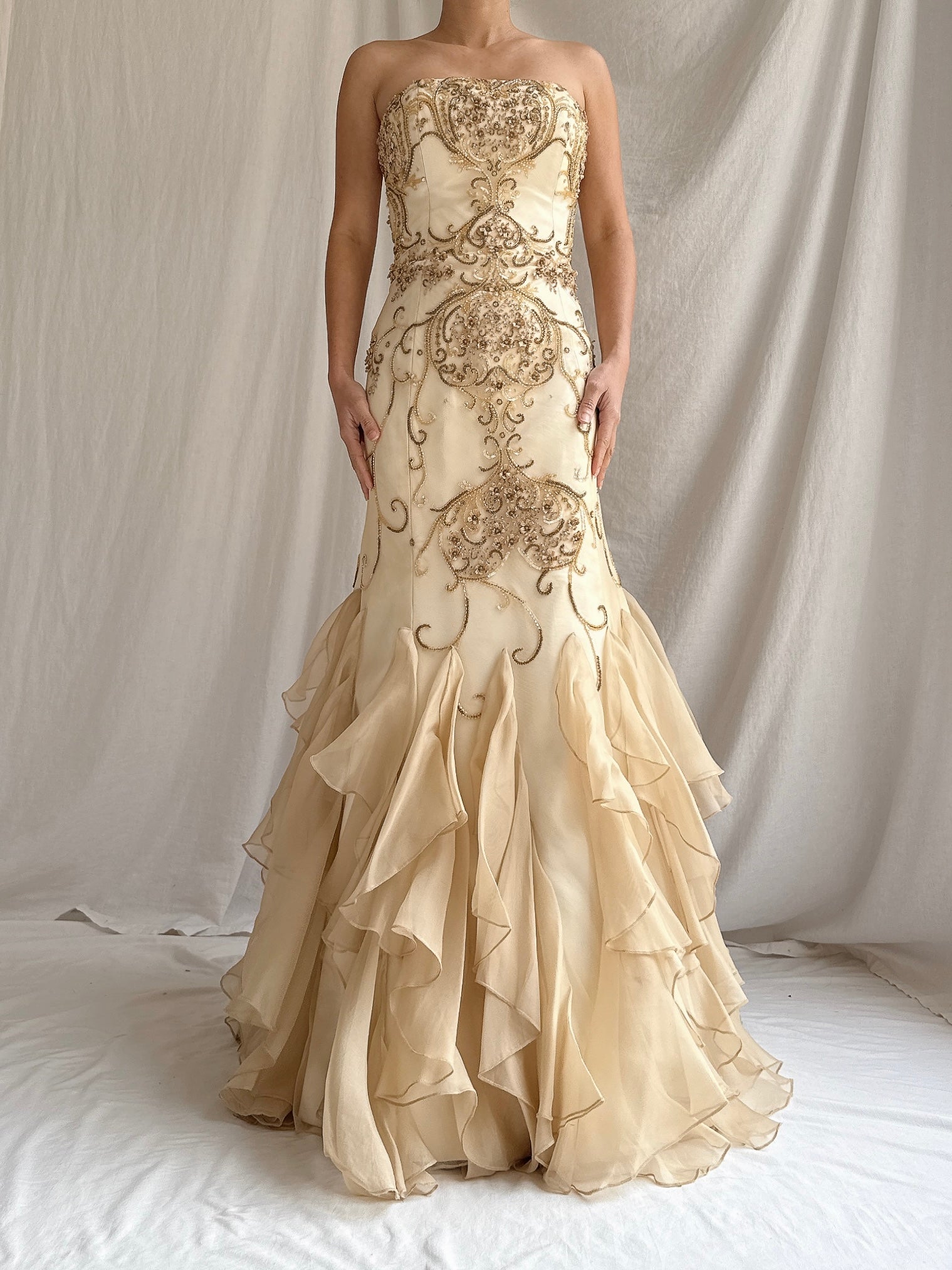 Vintage Silk Organza Beaded Dress - L