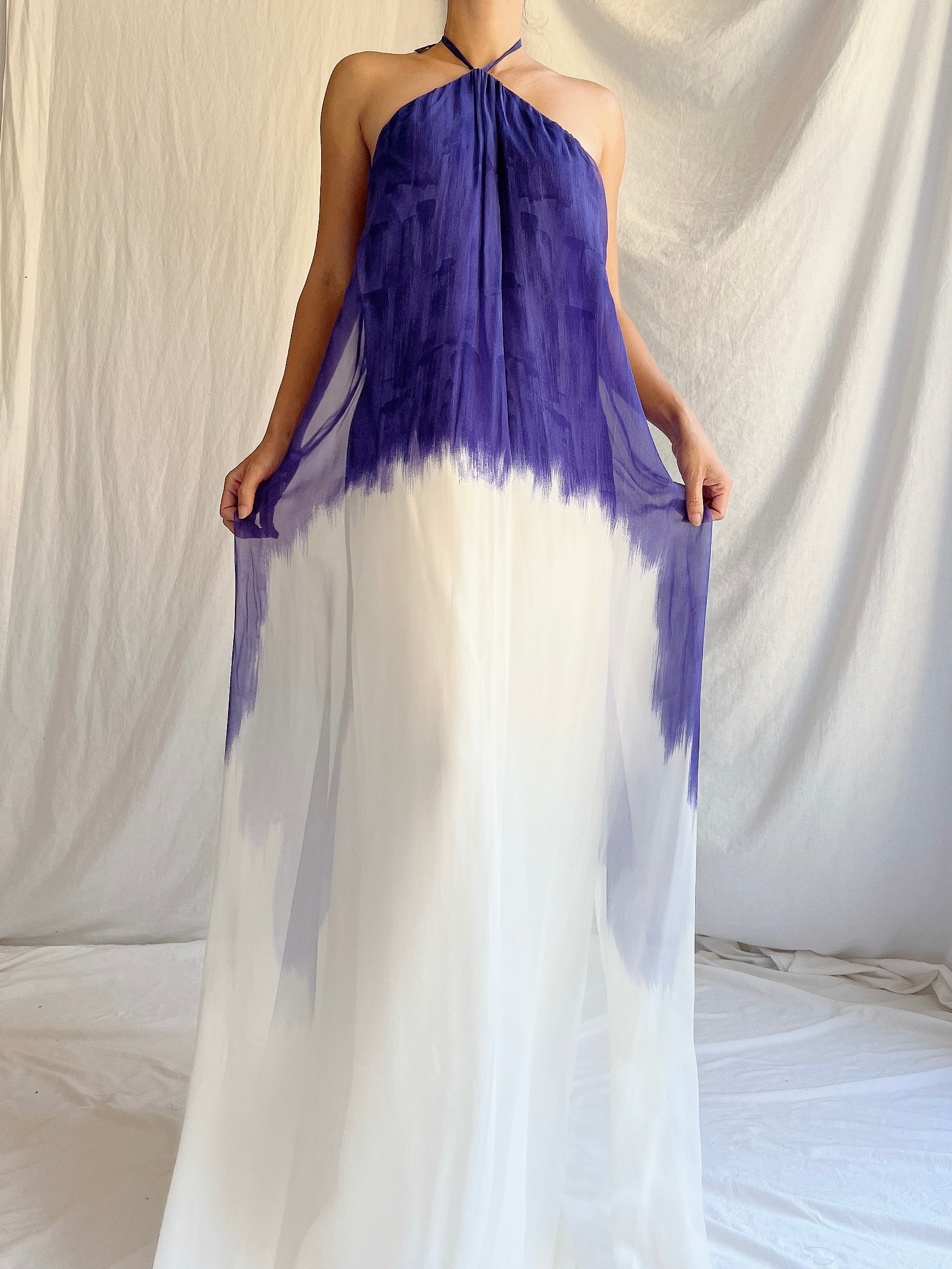 Vintage Silk Watercolor Halter Gown -  OSFM