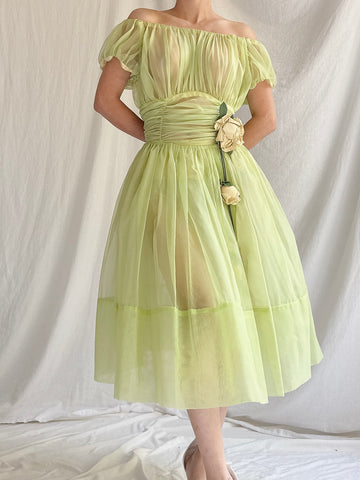 1950s Sheer Voile Dress - S