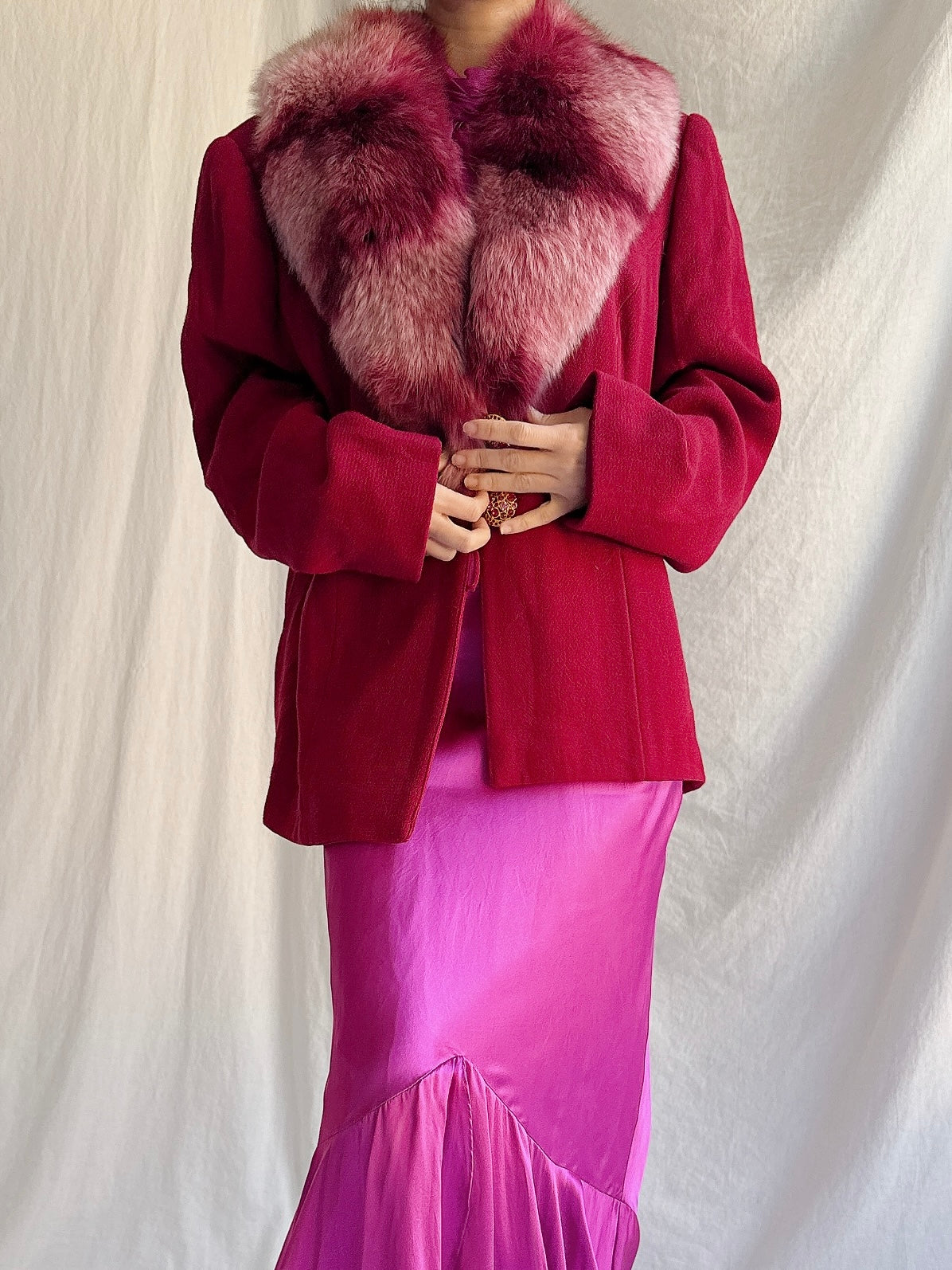 Vintage Paola Baccini Italian Wool and Fox Fur Coat - L/IT 52/US 18