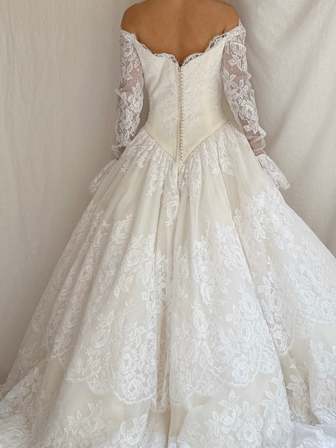Vintage Lazaro Lace Basque Waist Gown - S