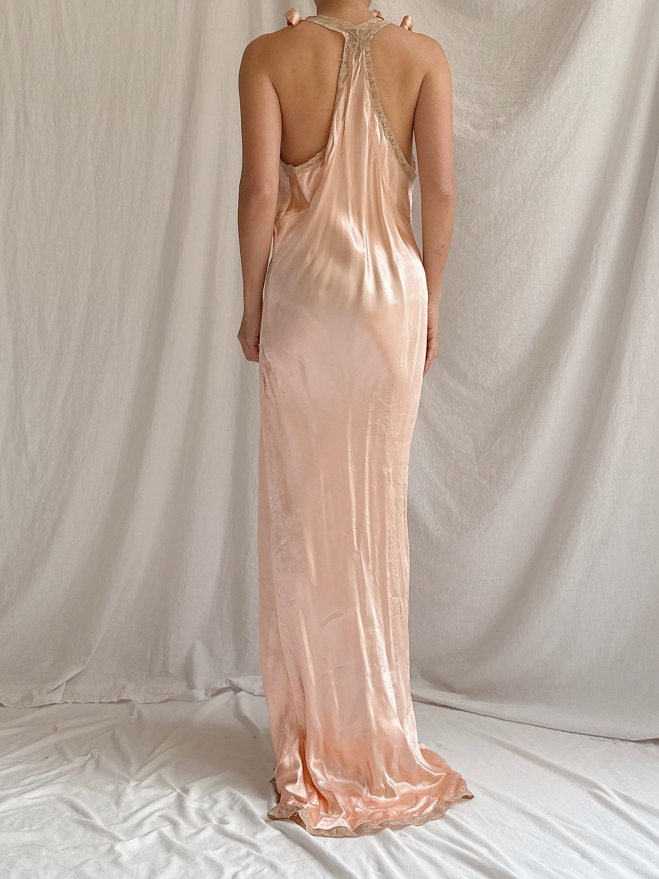 1930s Peach Satin Slip Dress - M