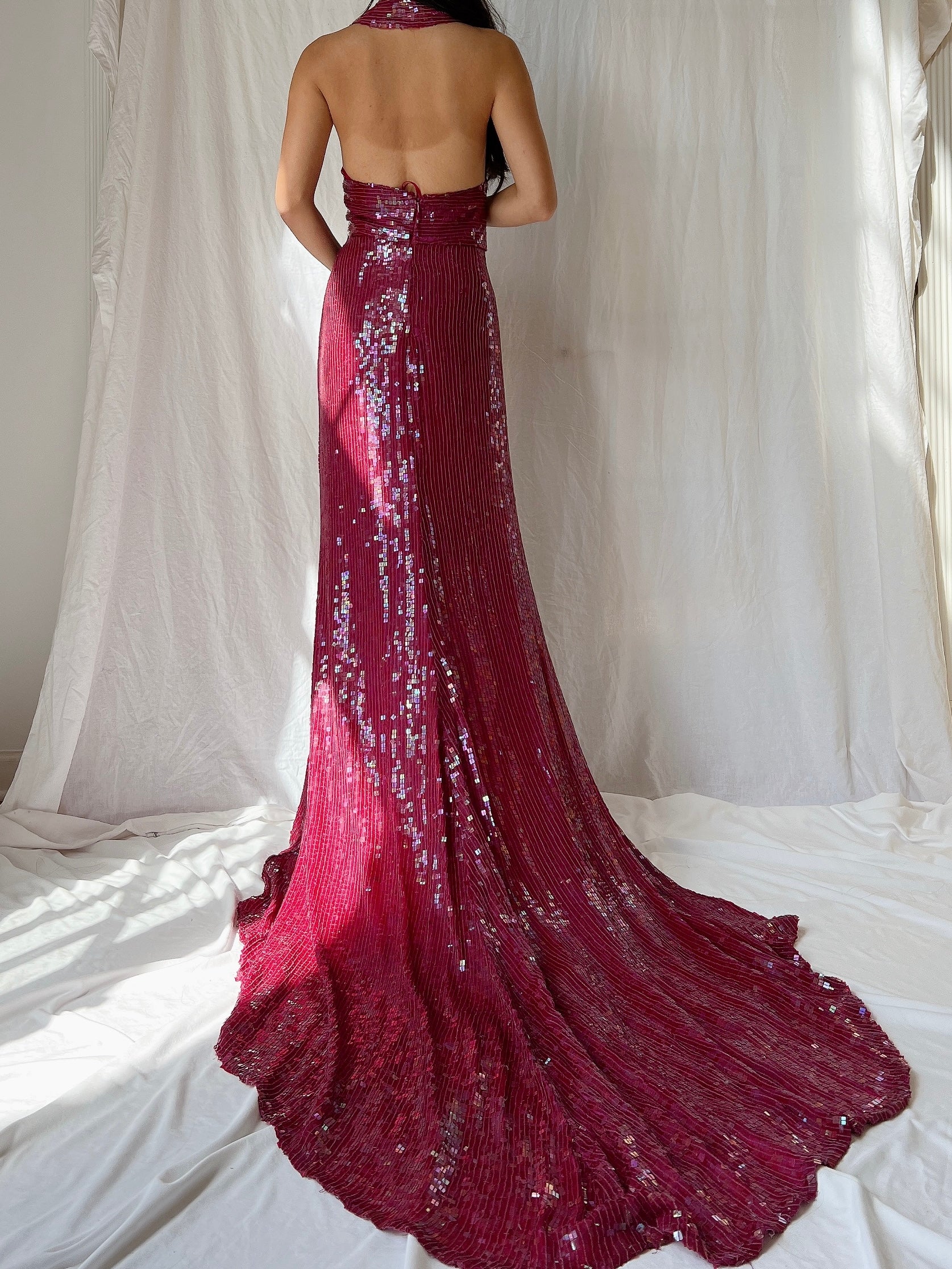 Vintage Ruby Silk Sequins Gown - L/US 12 | G O S S A M E R Vintage Ruby Silk Sequins Gown - L/US 12 | G O S S A M E R