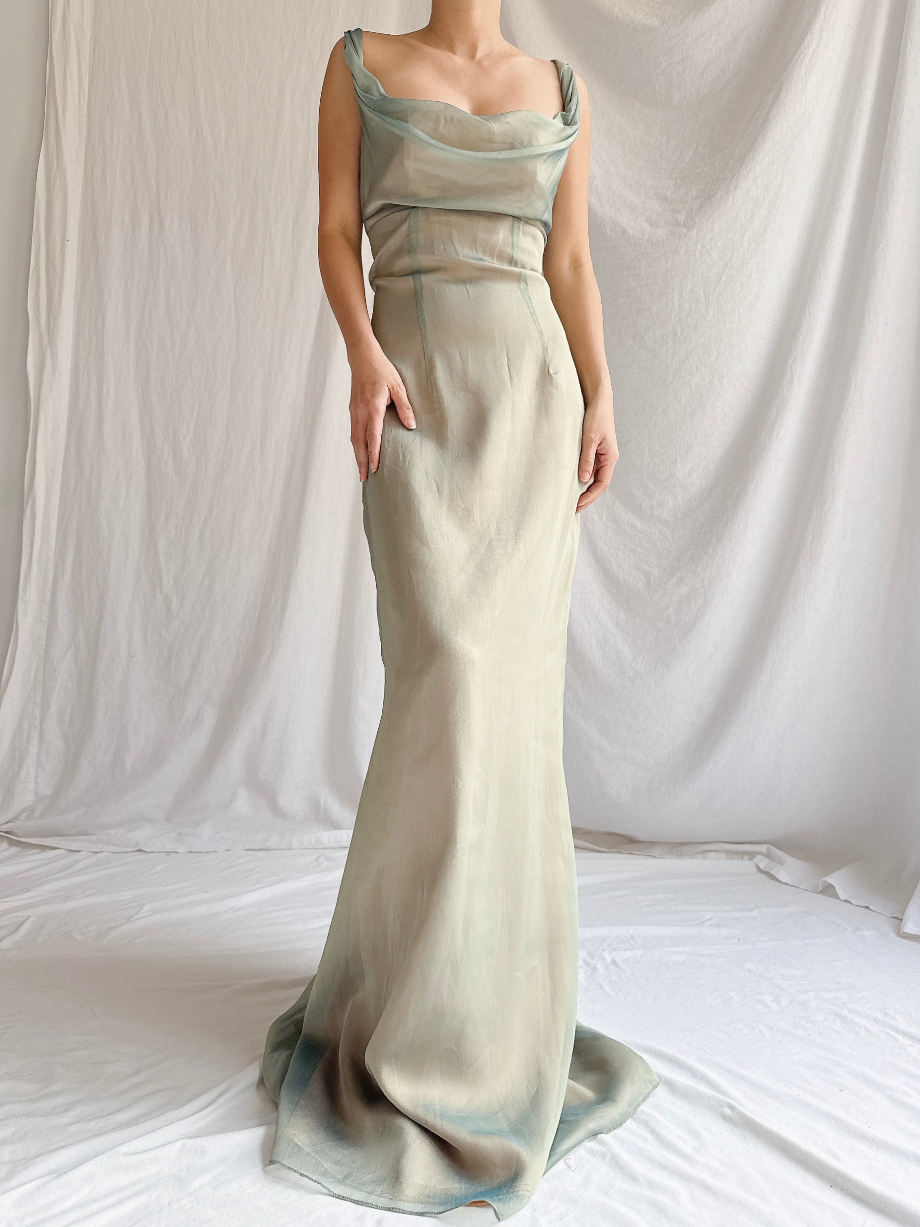 1990s Emanuelle Khanh Paris Seafoam Dress - S/6