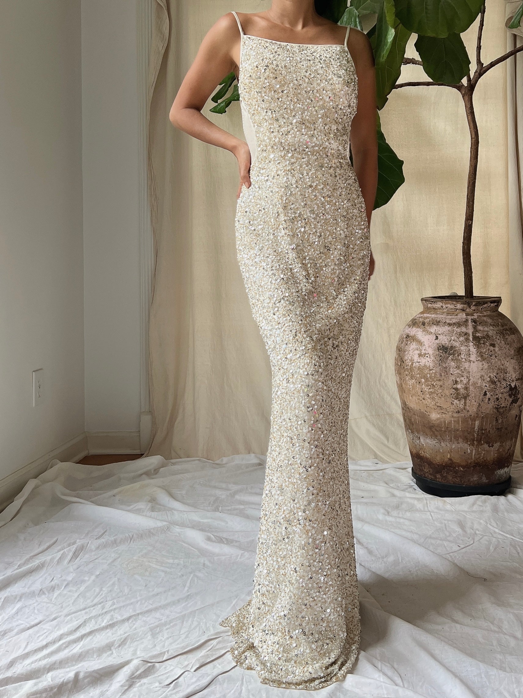 ivory sequin dress Y2K Ivory Sequins Gown - XS/0