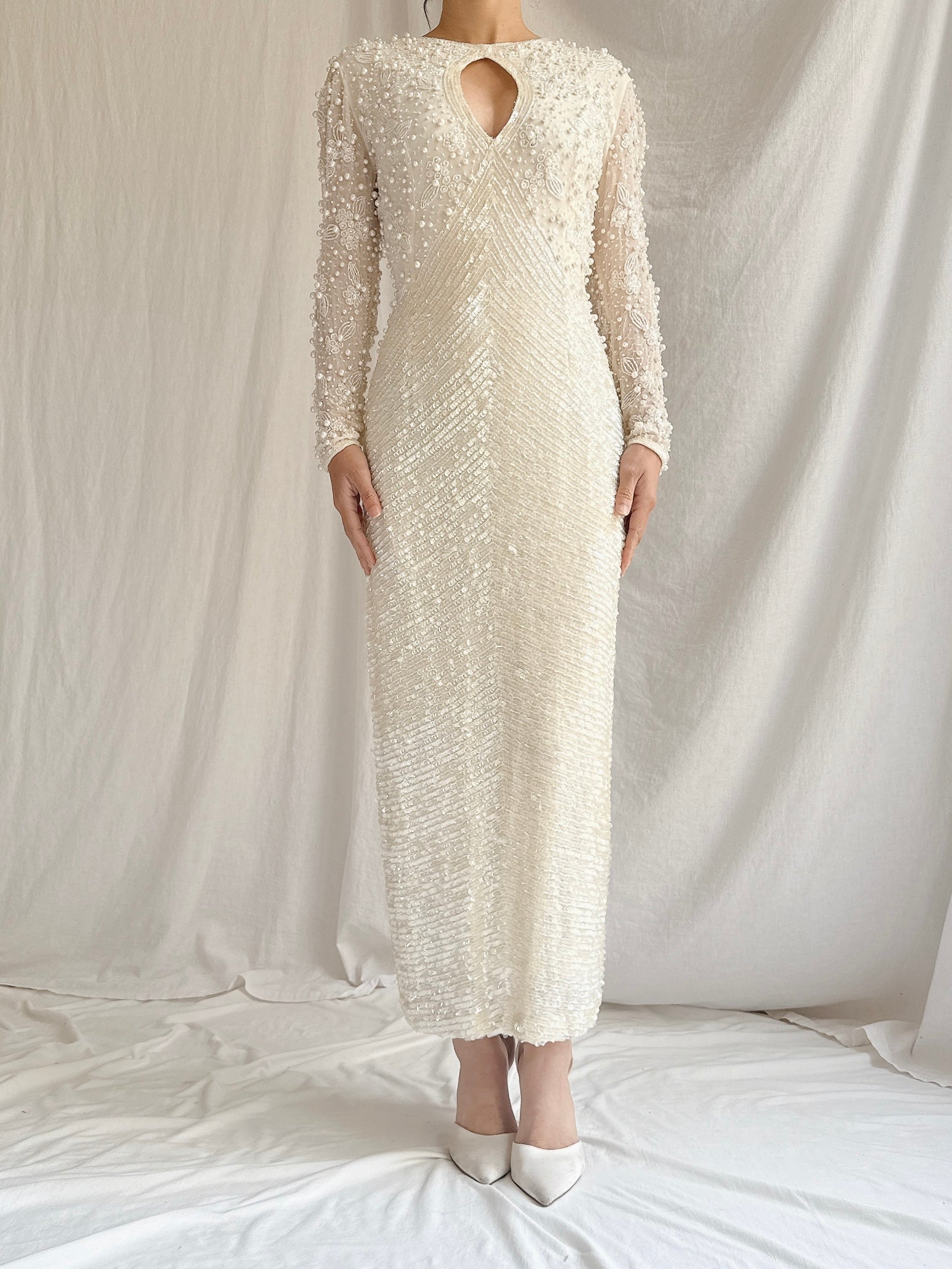 Vintage I. Magnin Silk Beaded Dress - S