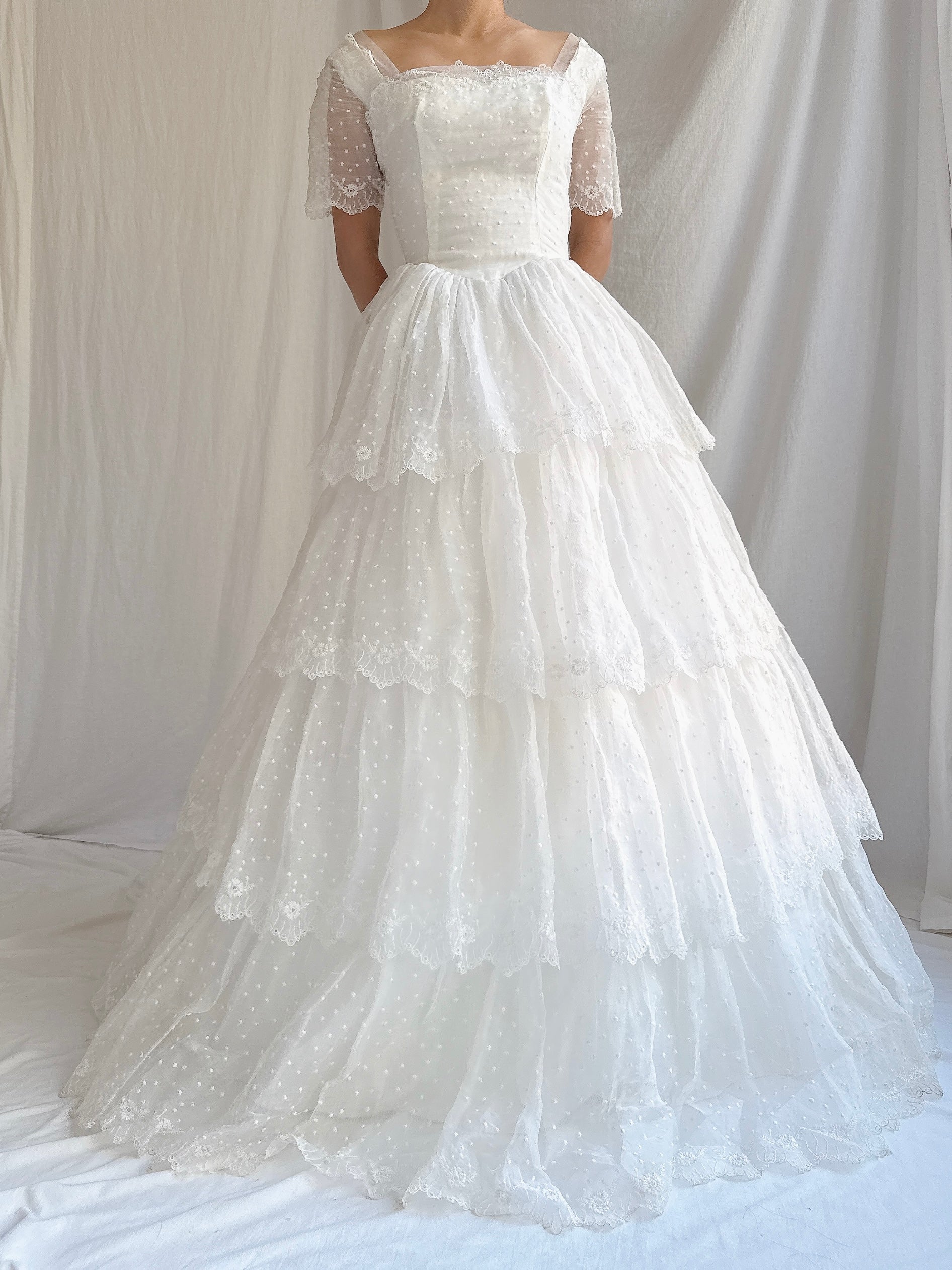 1950s Organdy Tiered Gown - XS