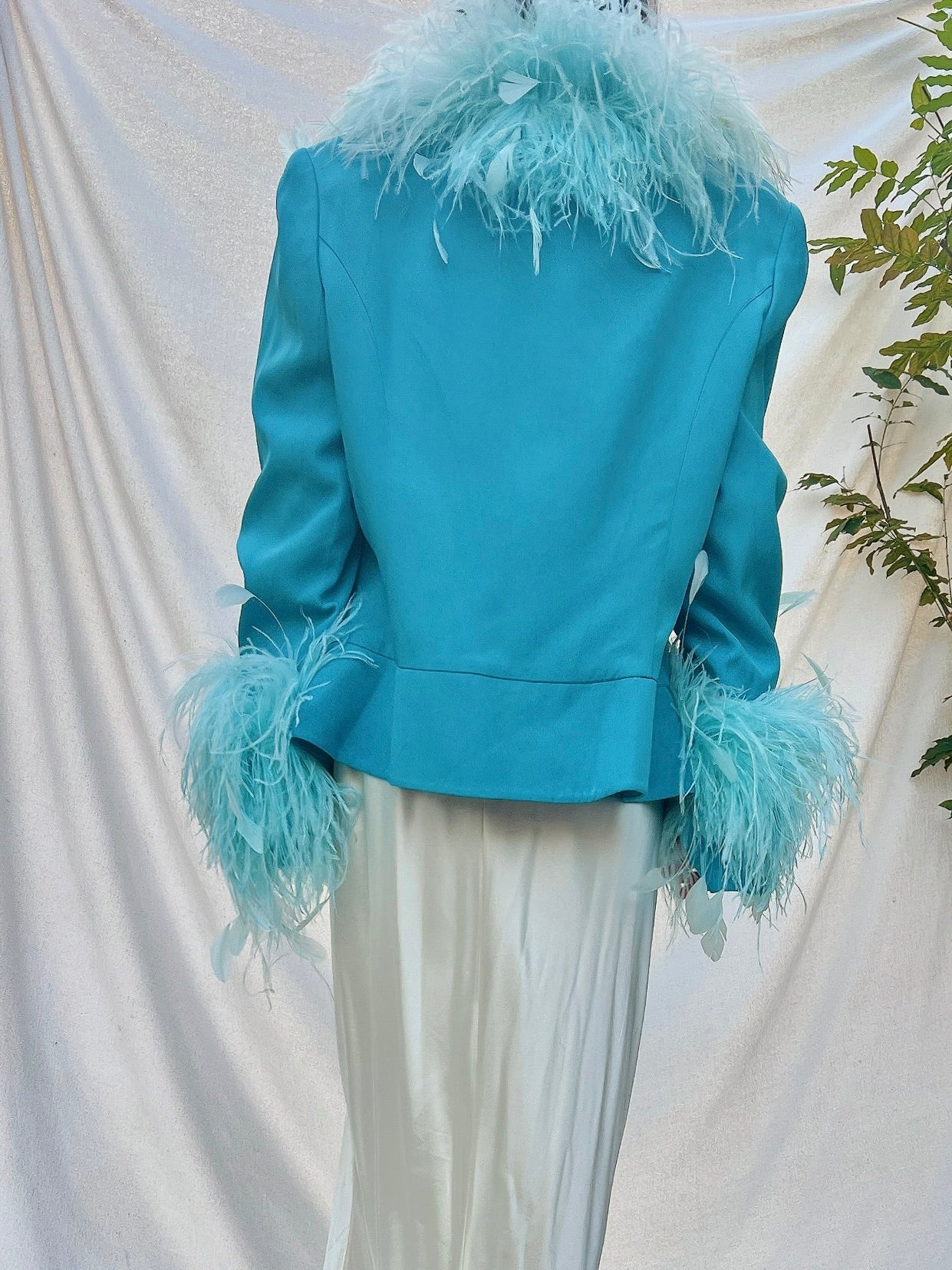 Vintage Cyan Feather Rayon Jacket - M