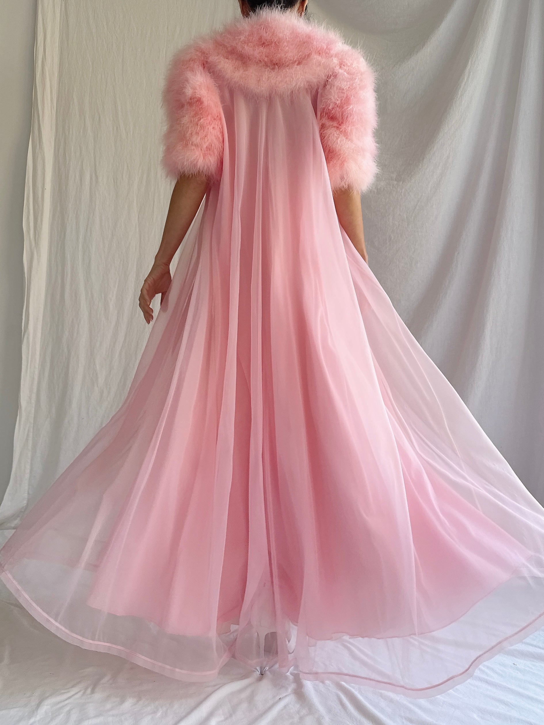 1960s Pink Feather Dressing Gown - XS