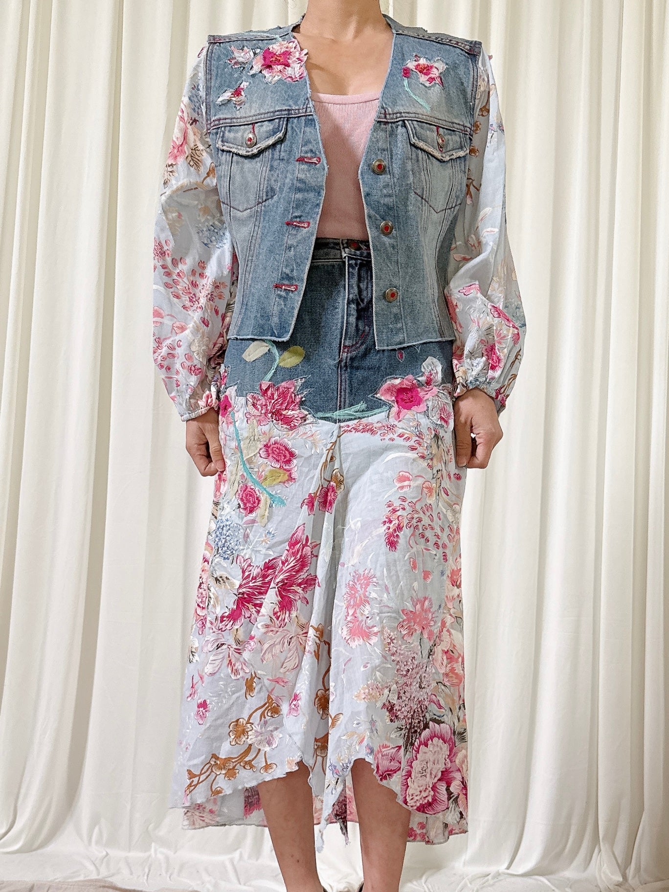 Vintage Lily Nucci 2 piece Denim Floral Set - IT 46