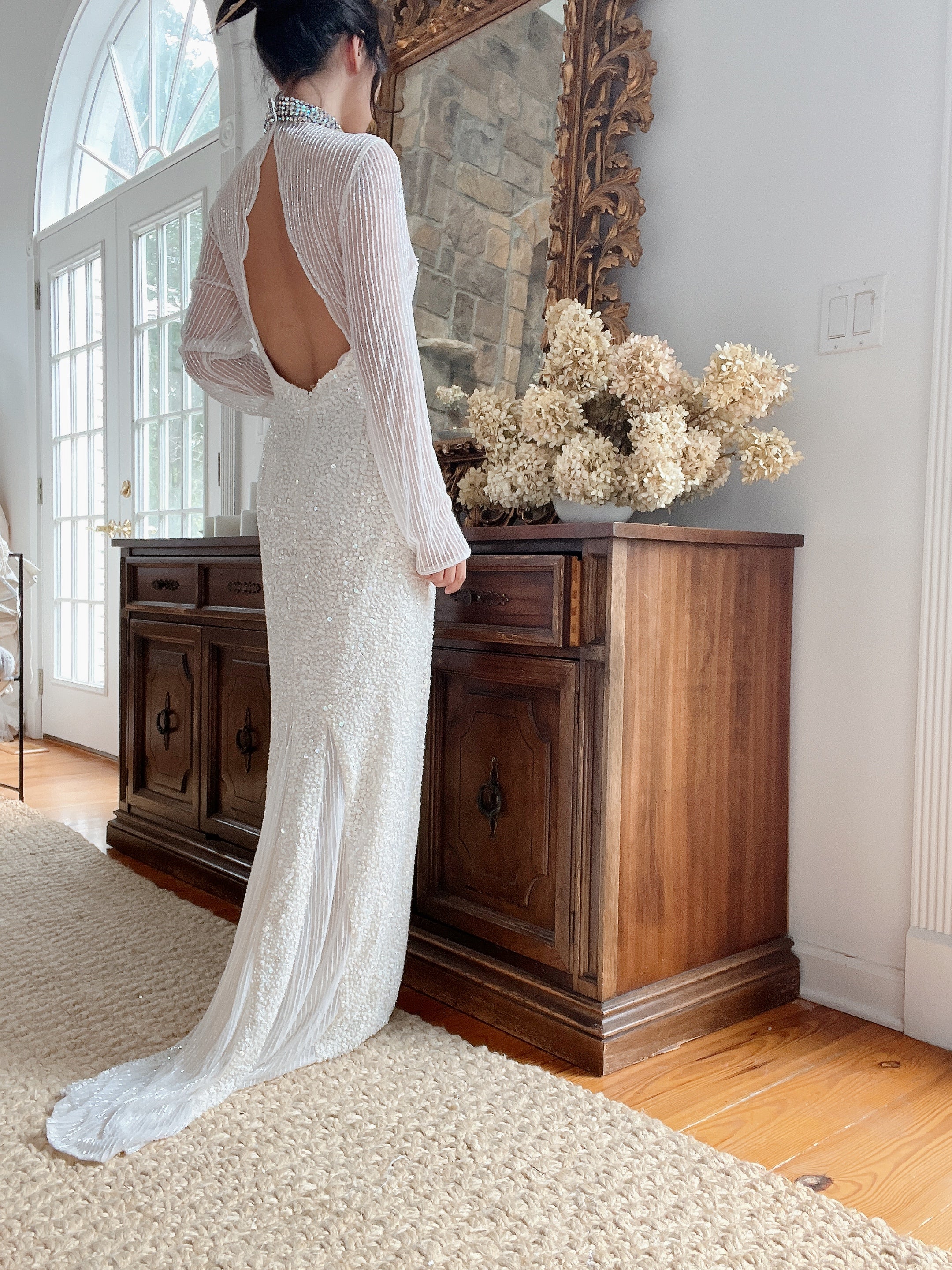 1990s Ivory Silk Beaded Dress - M