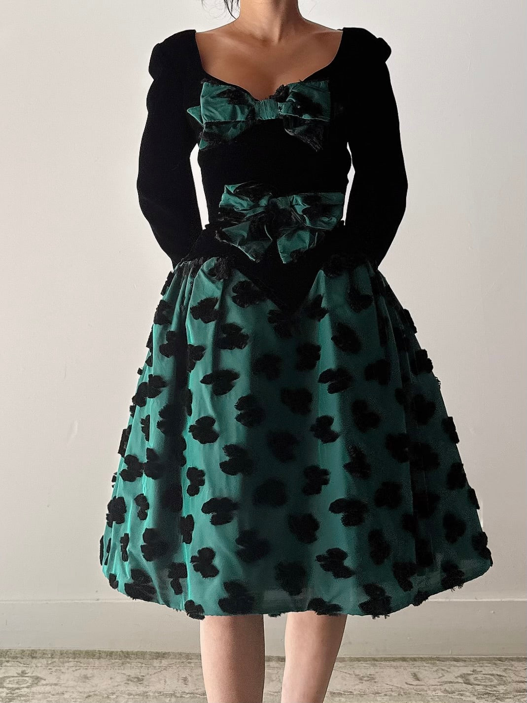 Vintage Victor Costa Silk and Velvet Bow Dress