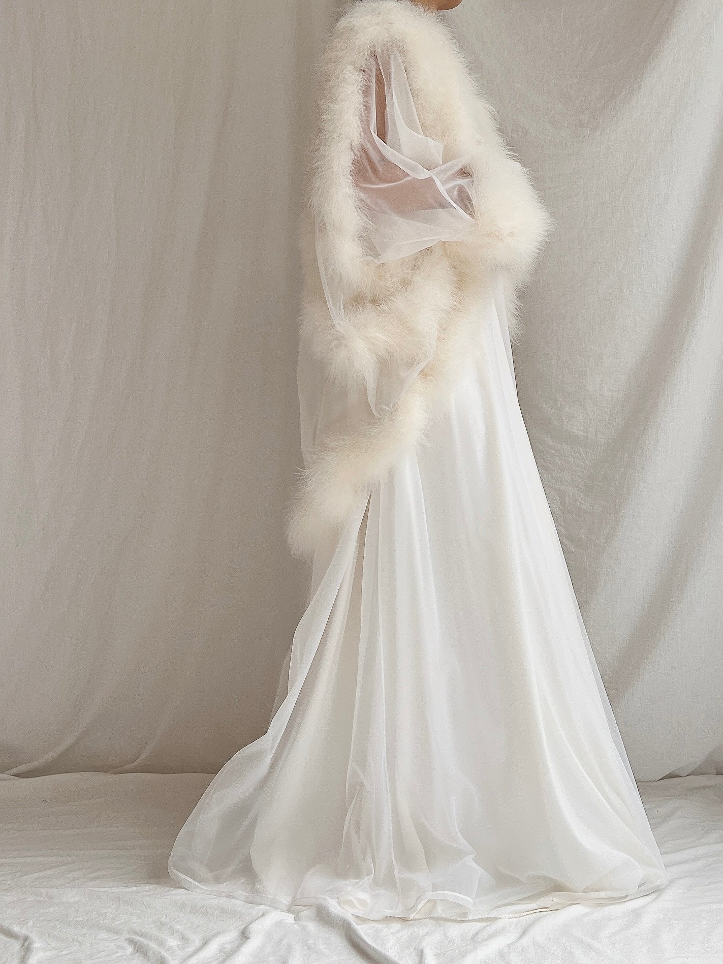 Vintage Sheer Marabou Feather Dressing Robe - OSFM