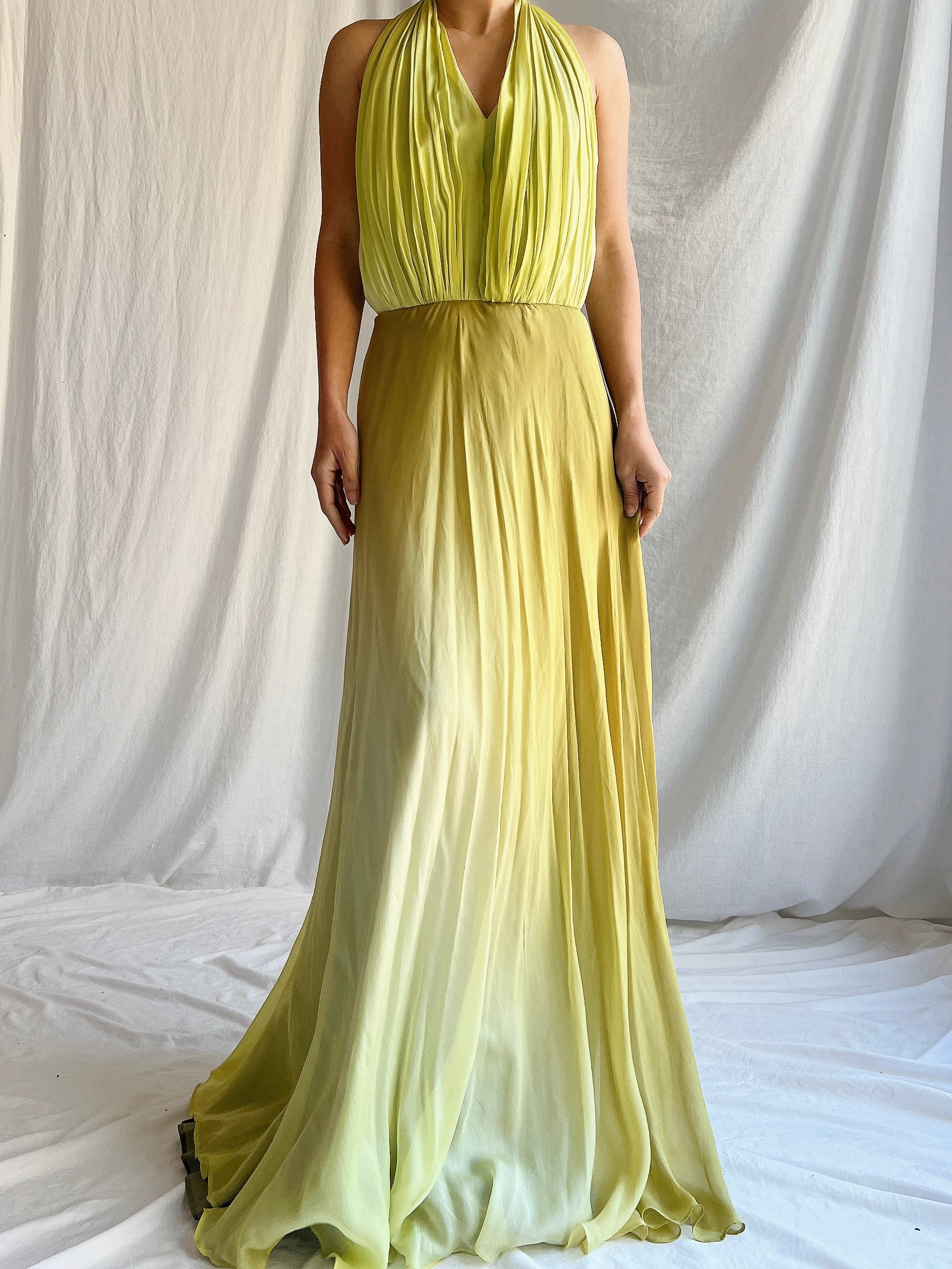 Vintage Silk Chartreuse Ombre Gown - M