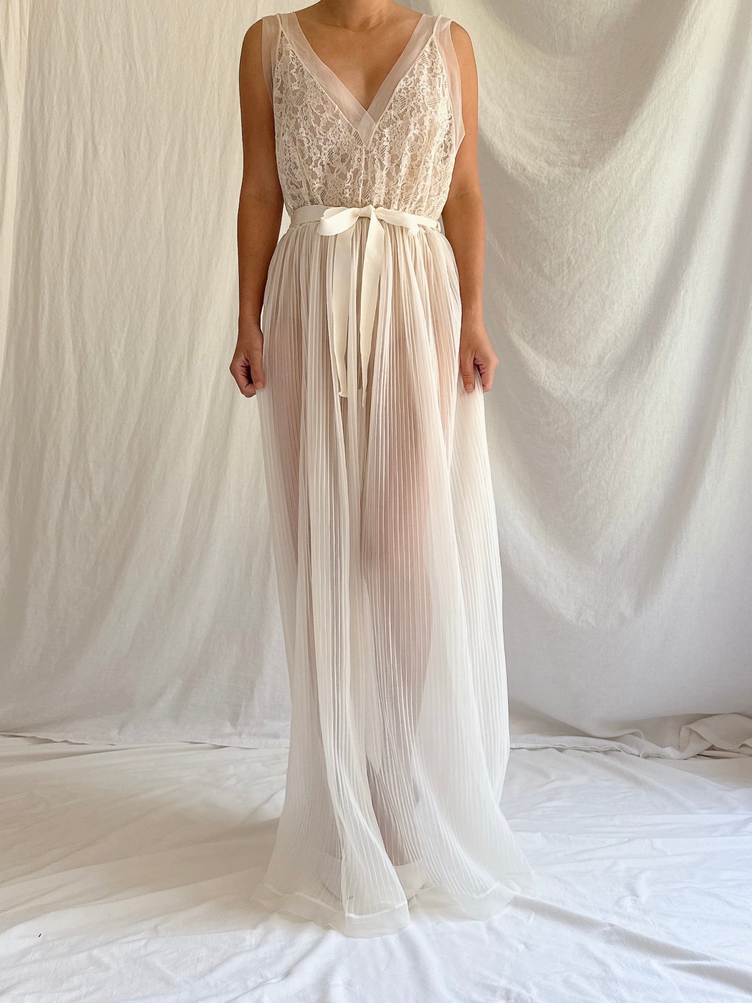 1960s Crystal Pleated Sheer Slip - S