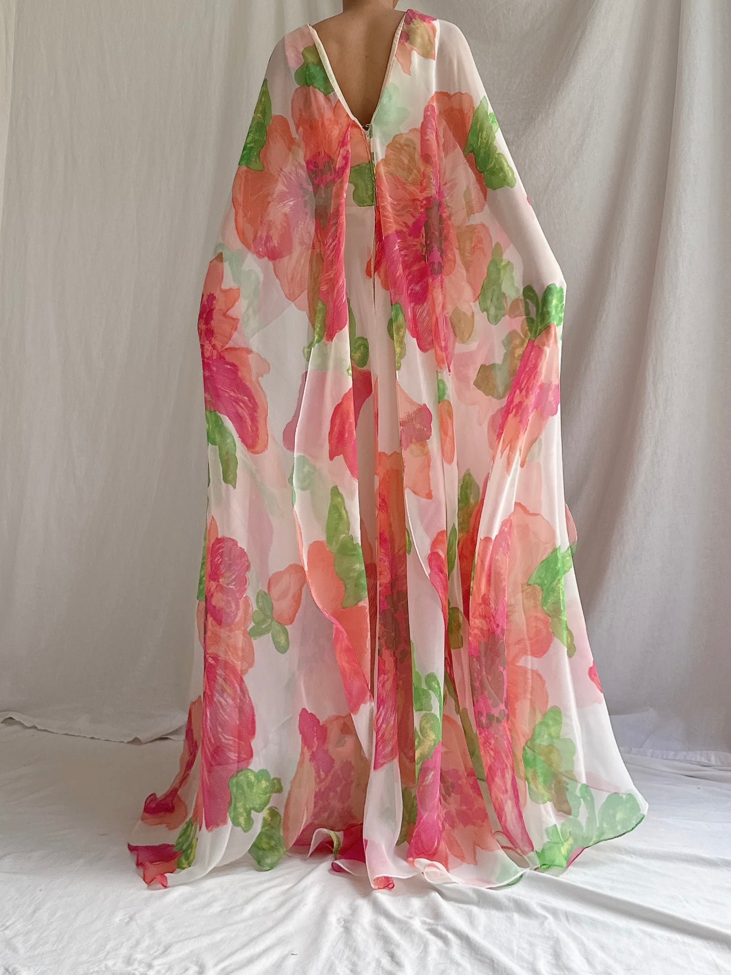 Vintage Chiffon Floral Caftan Dress - M