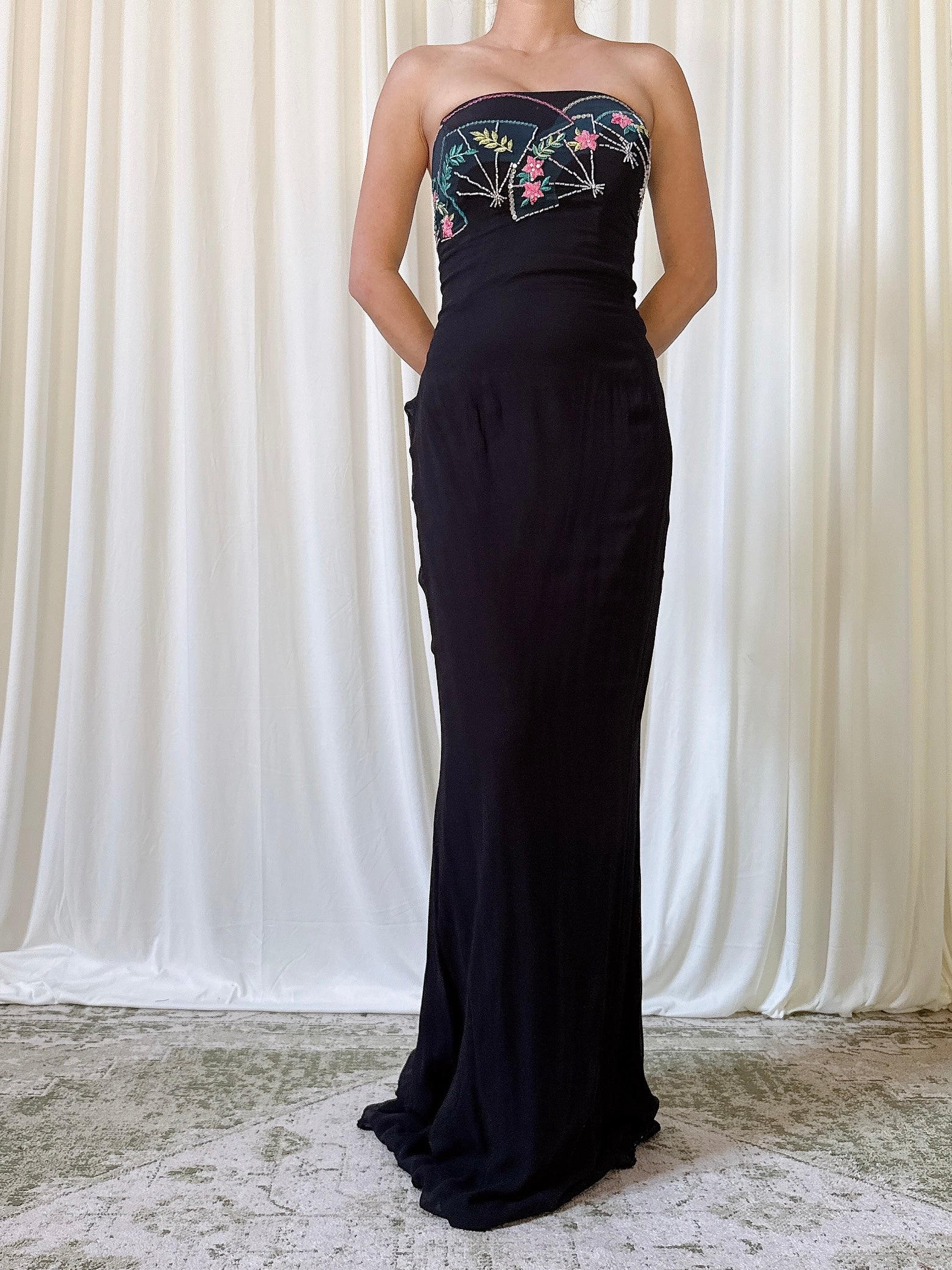 Vintage Faust Black Silk Gown - FR 44