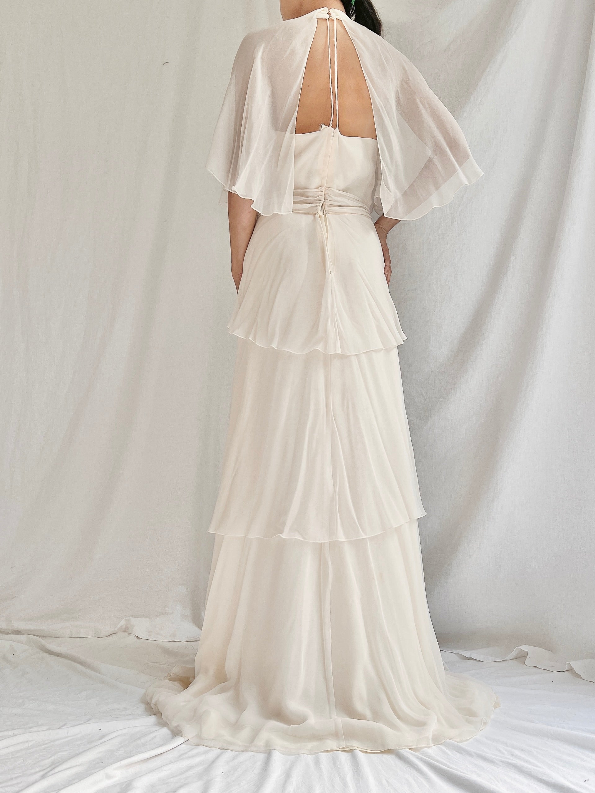 1970s Chiffon Tiered Gown - S