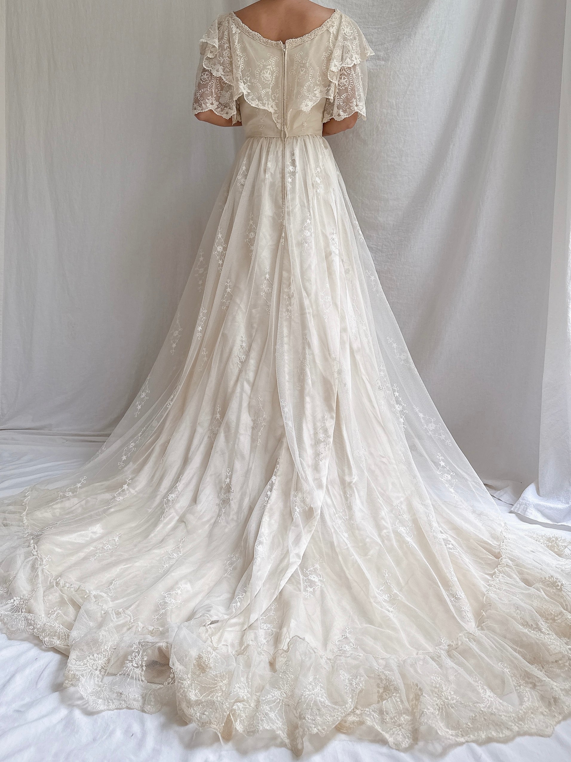 Vintage Embroidered Tulle Gown - XS