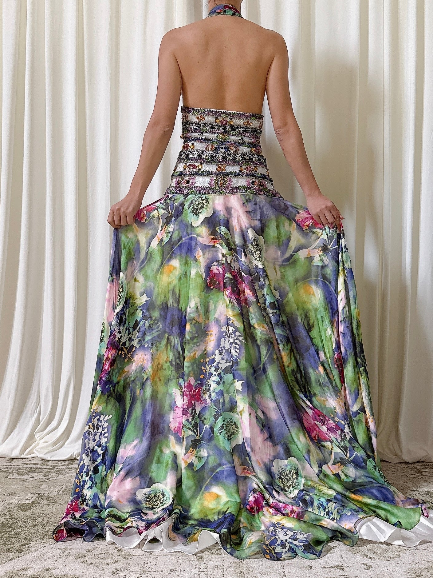 Vintage Roma Couture Halter Floral Dress - Size 16