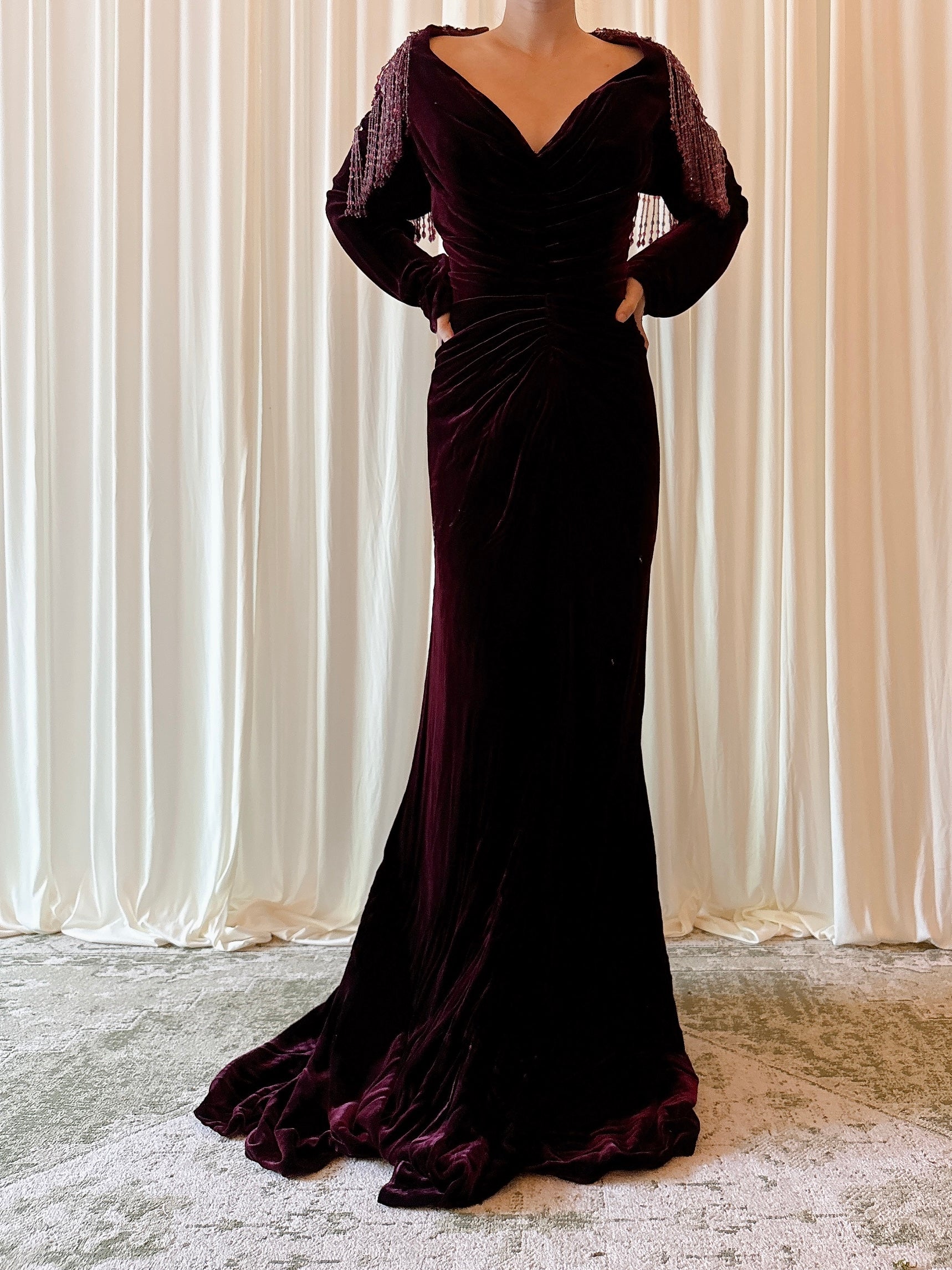 Vintage Belleville Sassoon Cranberry Velvet Dress - UK 18