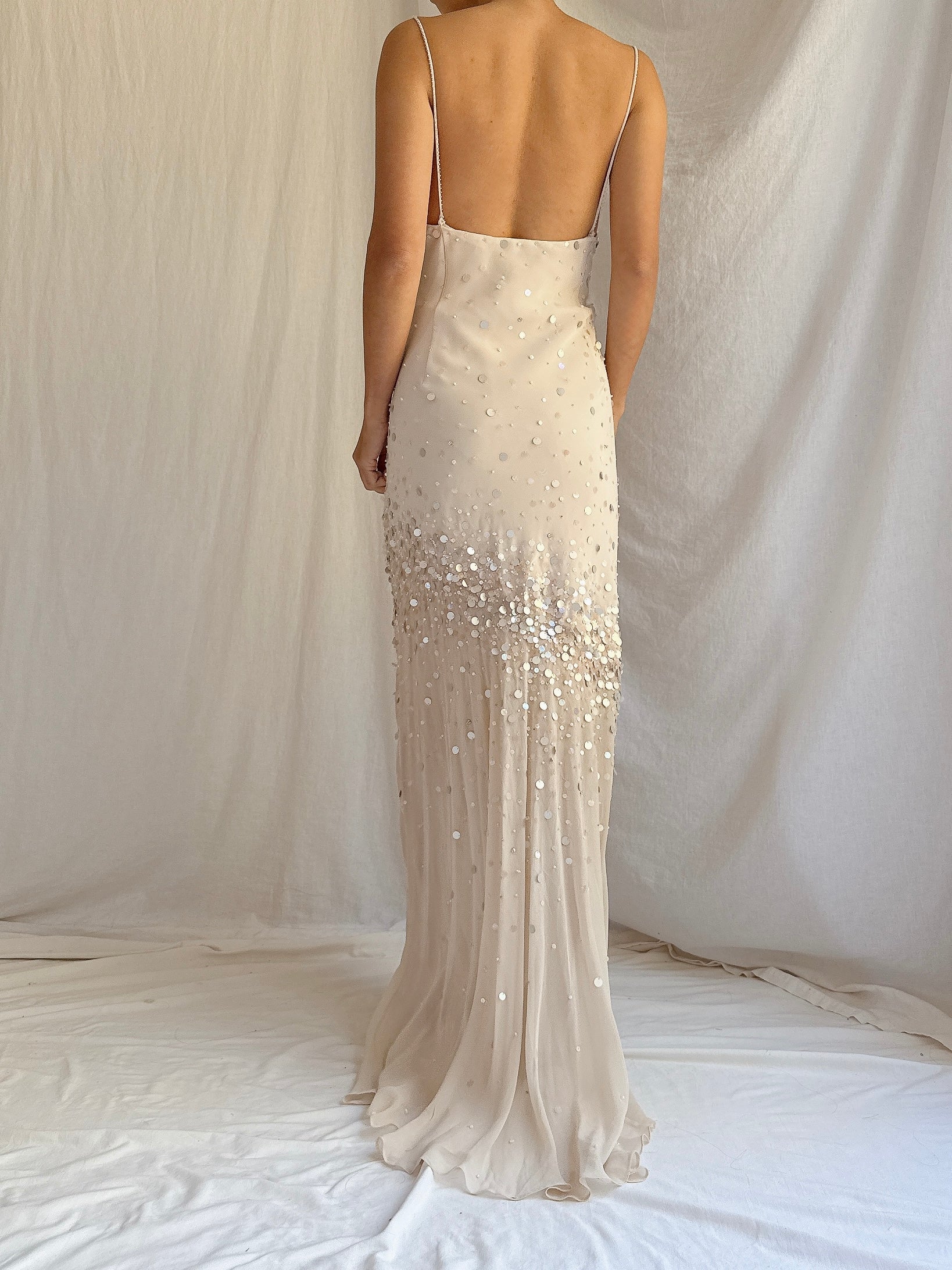 Vintage Beige Chiffon Gown - M/8