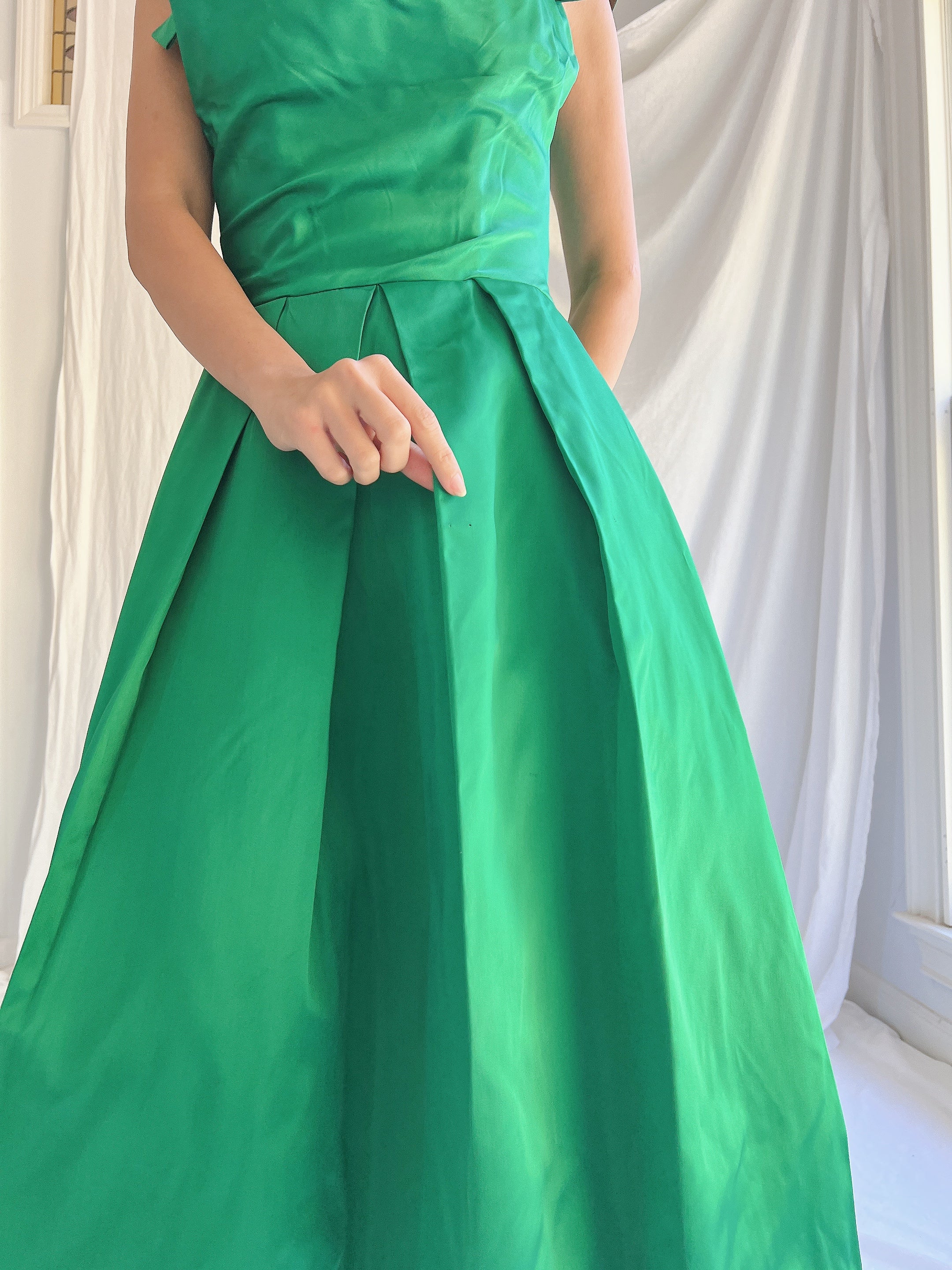 1950s Emerald Satin Dress - XS