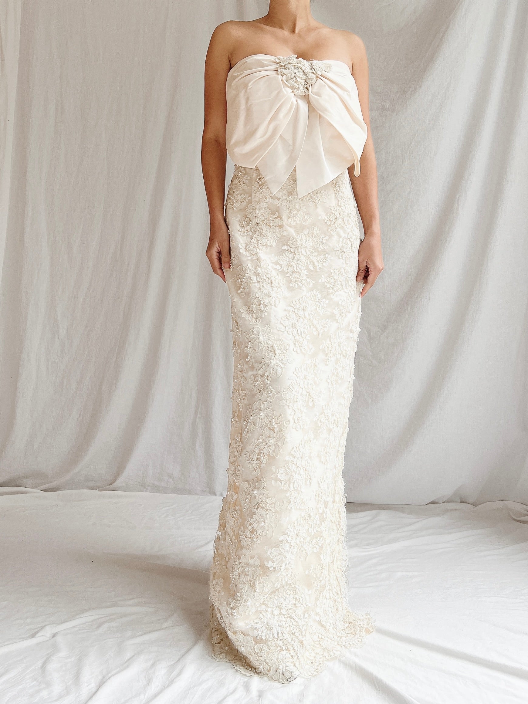 Vintage Silk and Corded Lace Gown - S/4