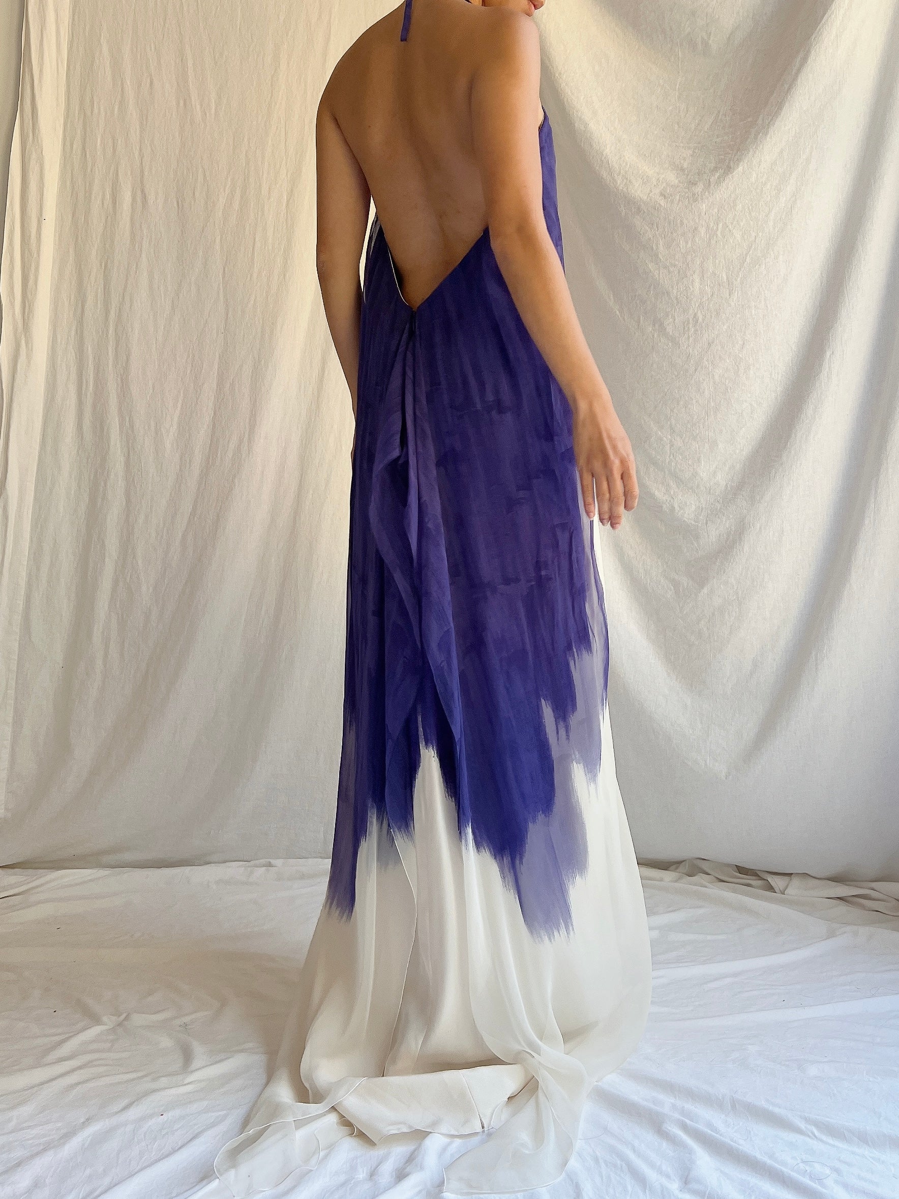 Vintage Silk Watercolor Halter Gown -  OSFM