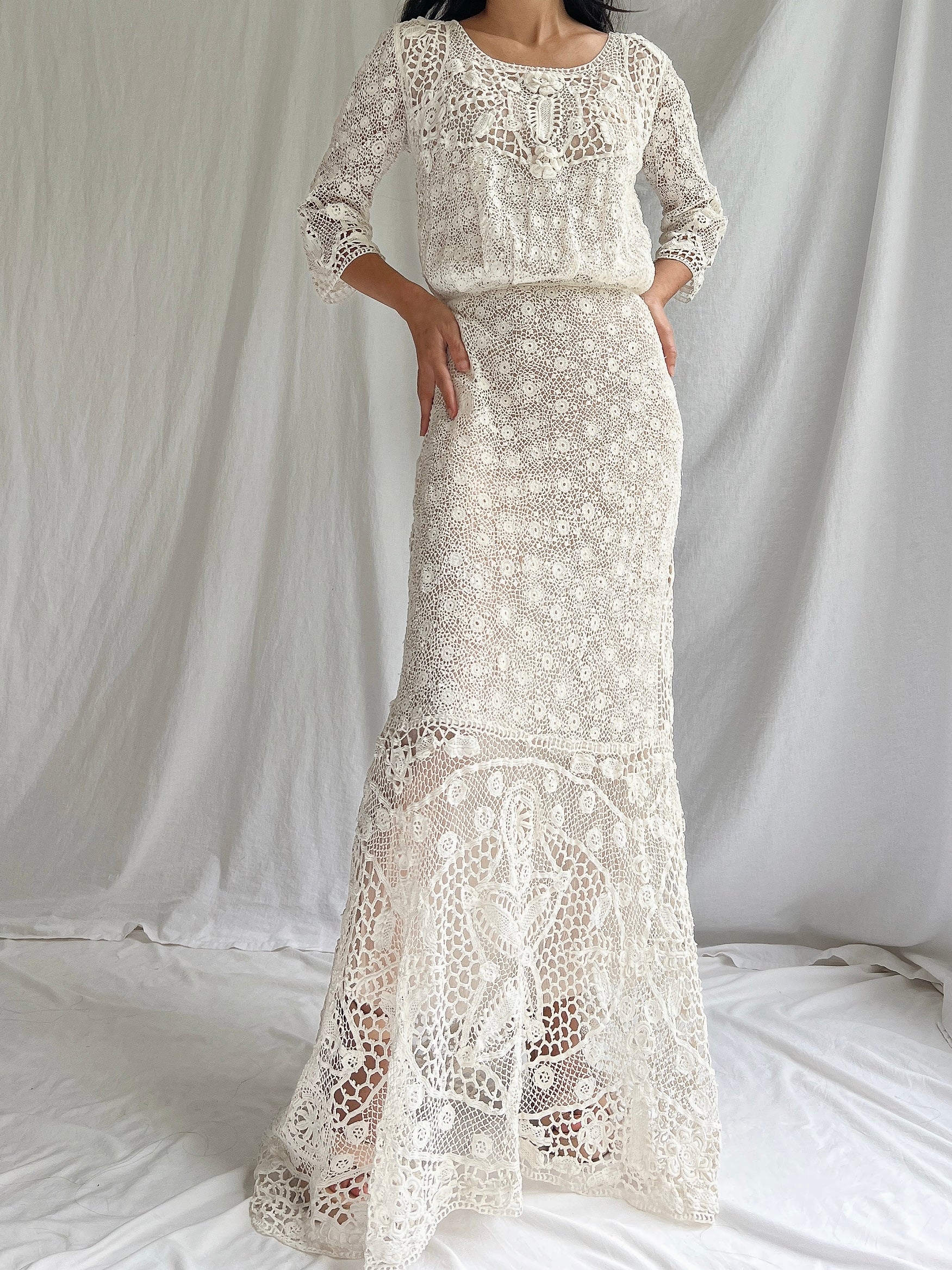 Antique Irish Crochet Dress - S