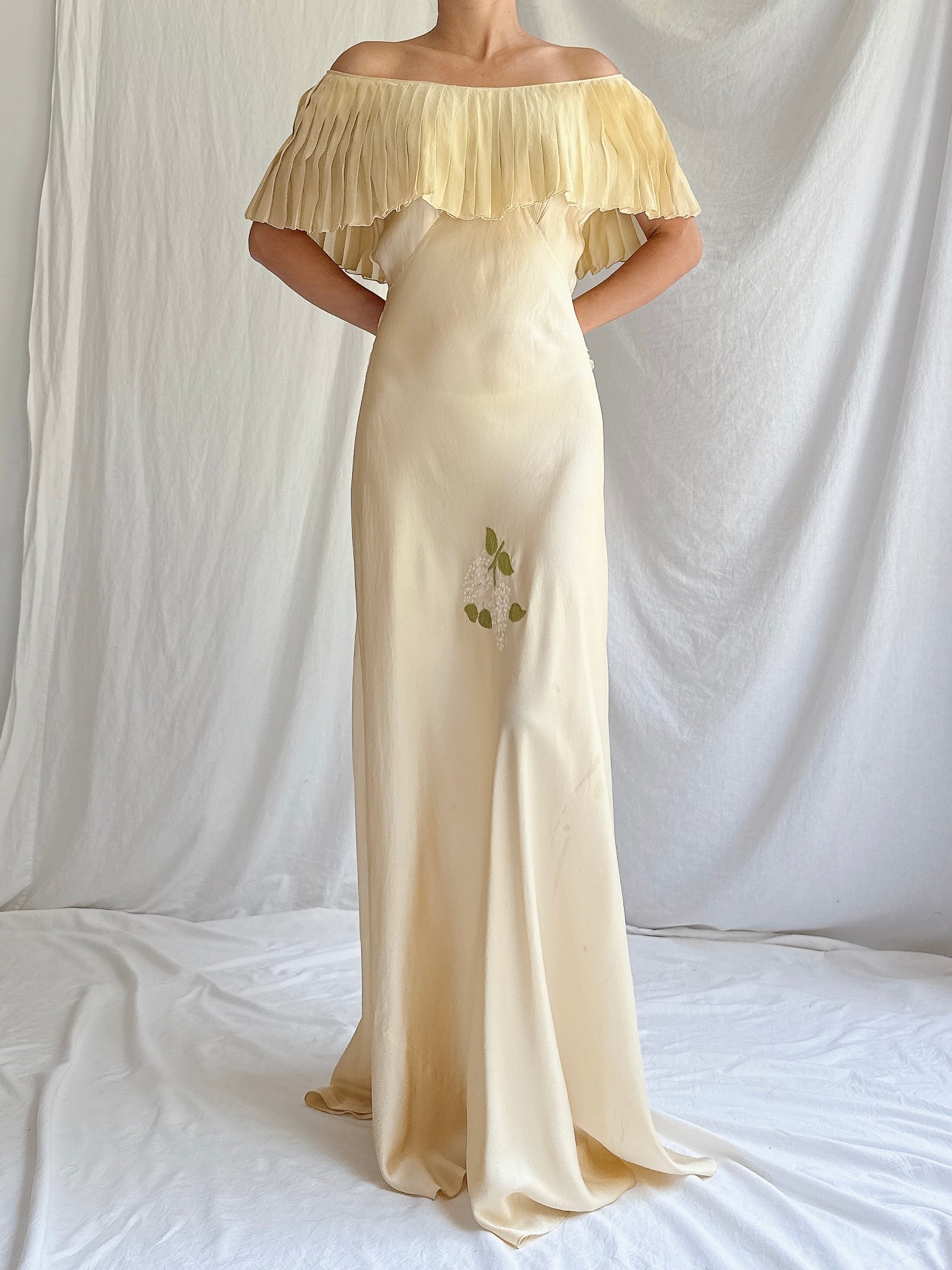 1930s bias cut dress 1930s Silk Butter Yellow Bias Cut Dress - M