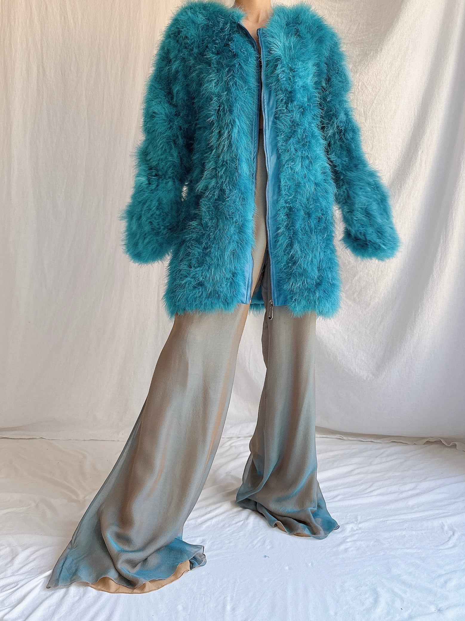 Vintage Leather/Feather Coat - M