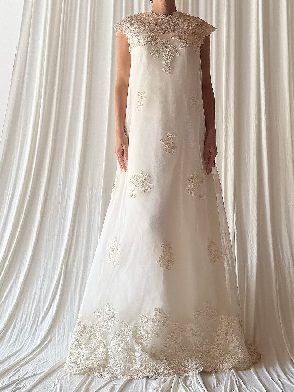 1960s Tulle Lace Beaded Gown - S