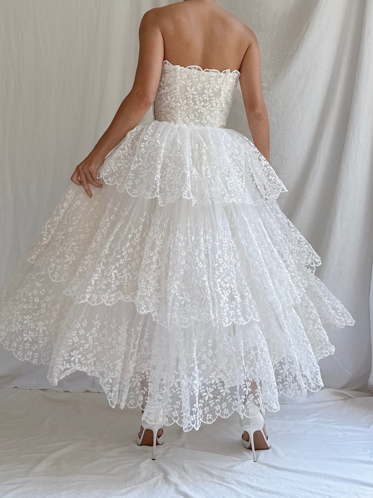 1950s Tulle Embroidered Dress - XS