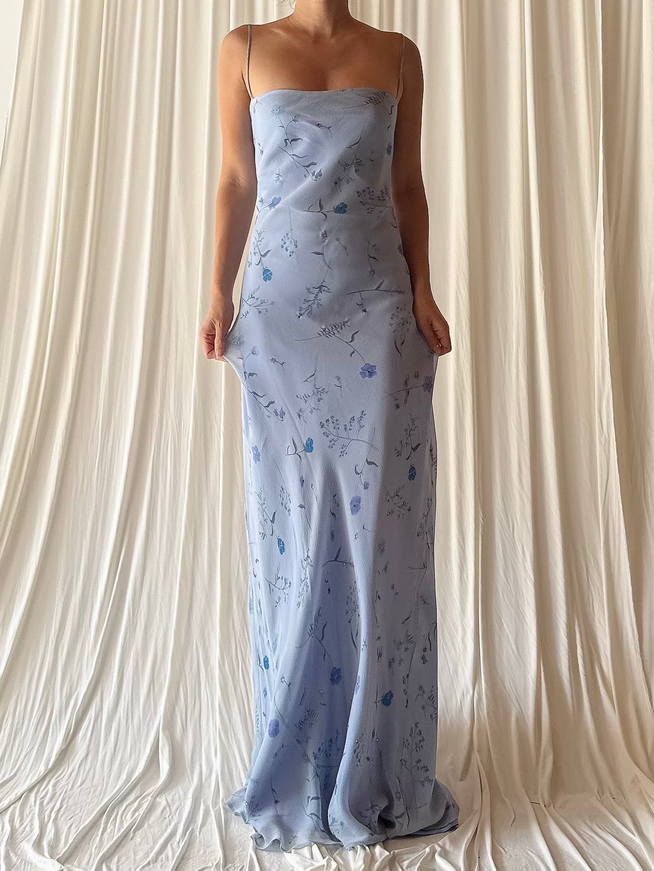 Vintage Blue Slip Bias Gown - L