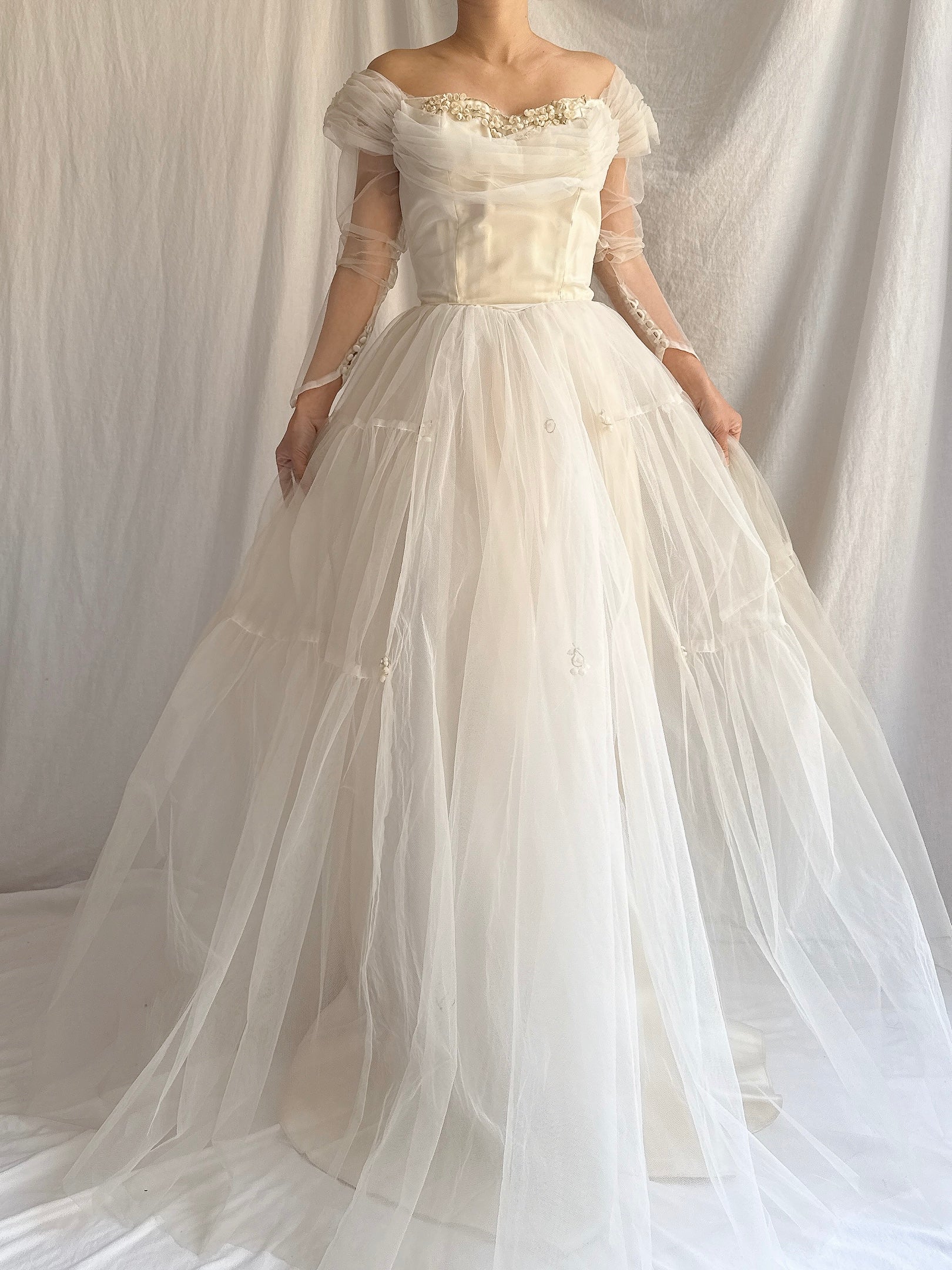 1950s Tulle Off-the-shoulder Gown - XS