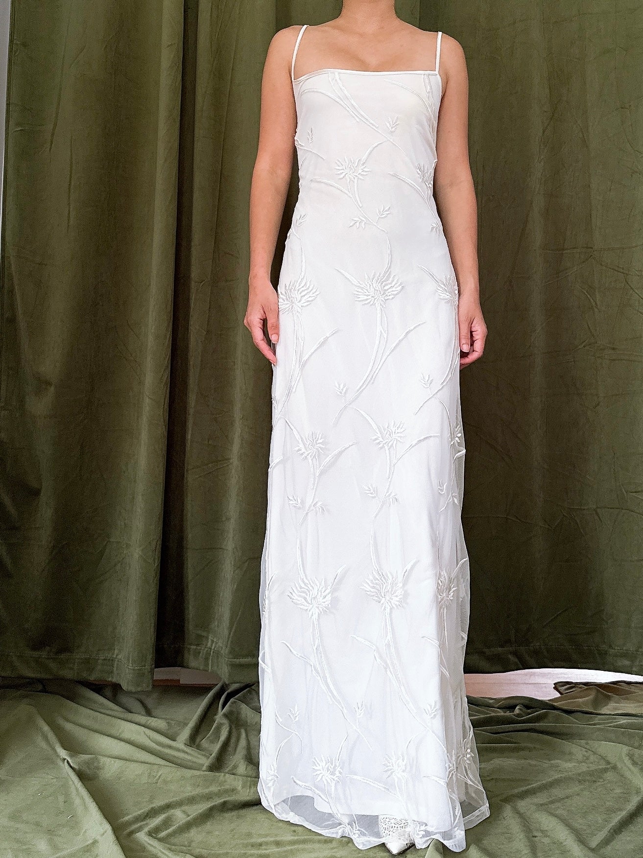 Vintage Tulle Embroidered Slip Dress - 35B/30W/42H/59L
