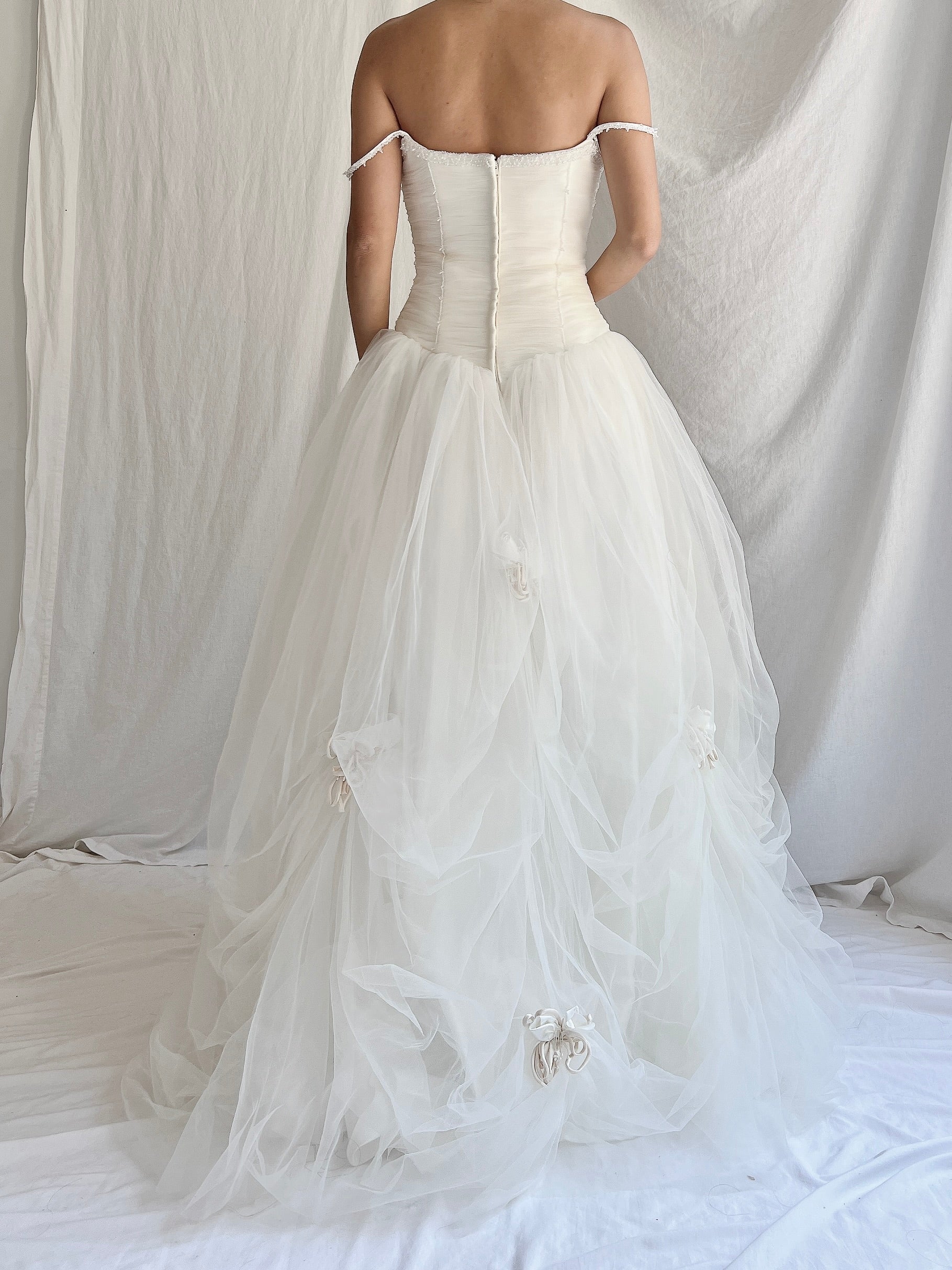 1990s Tulle Ruched Gown - S/8