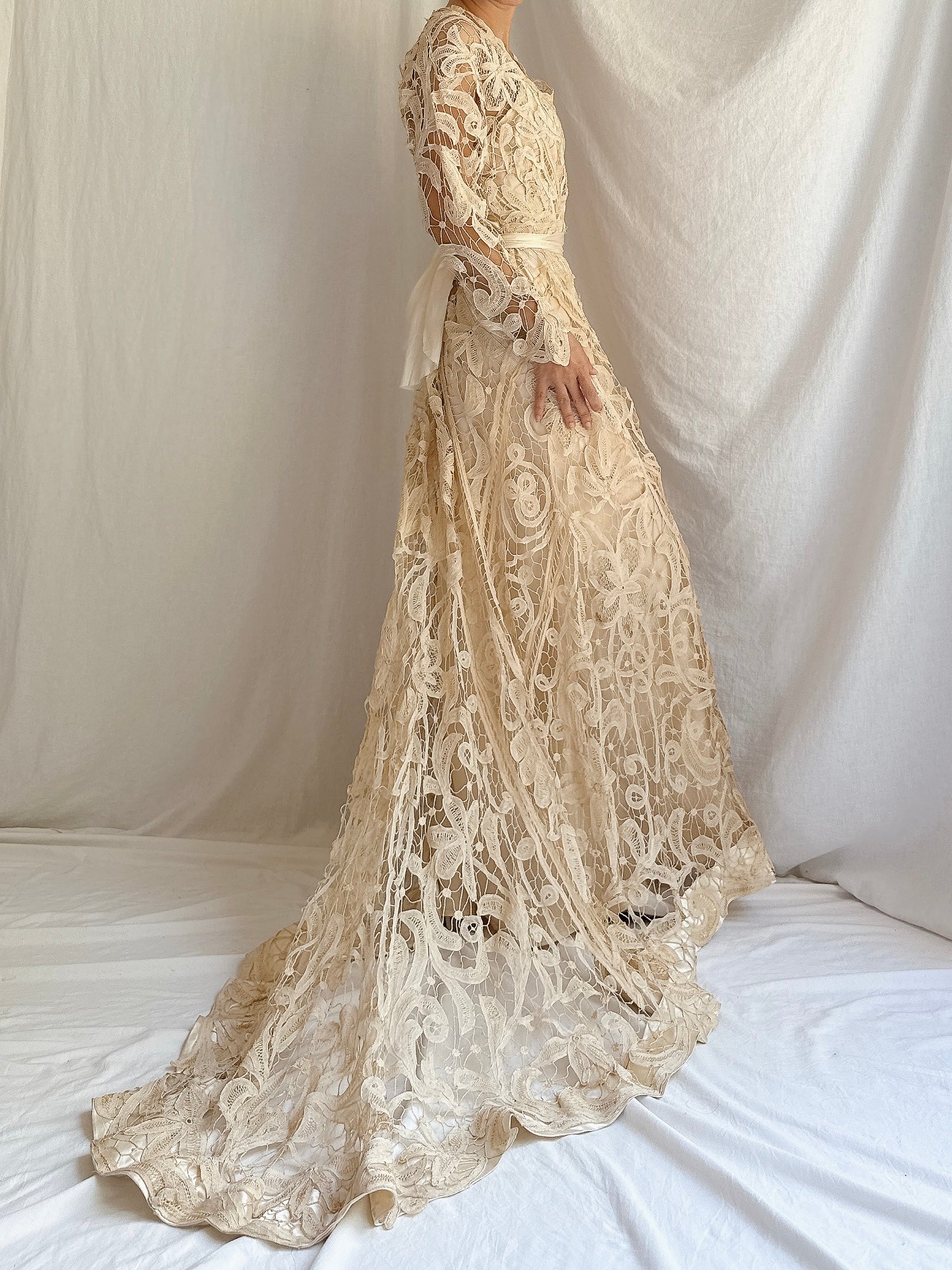 Antique Battenburg Lace Gown - S