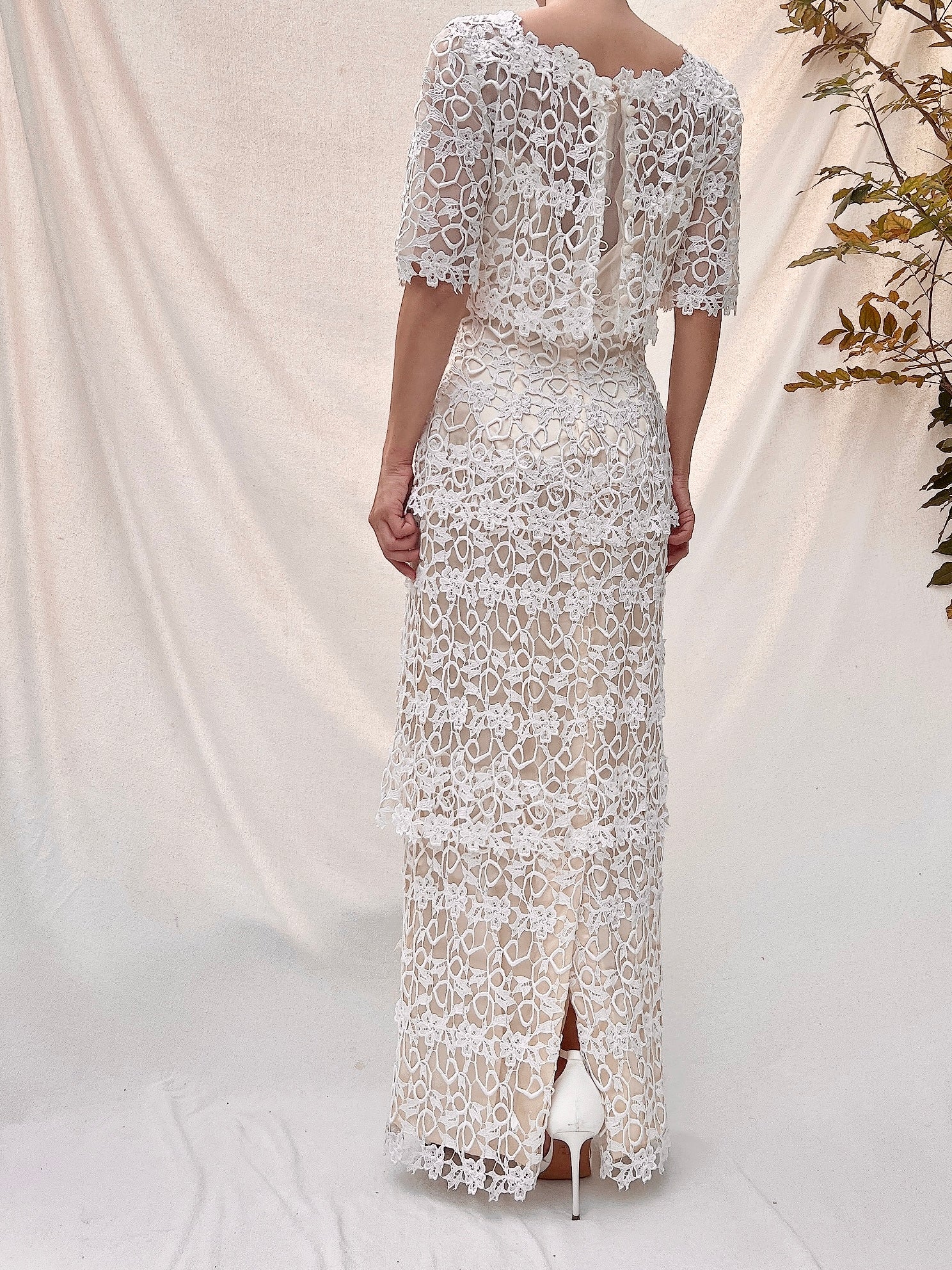 Vintage Embroidery Lace Dress - S