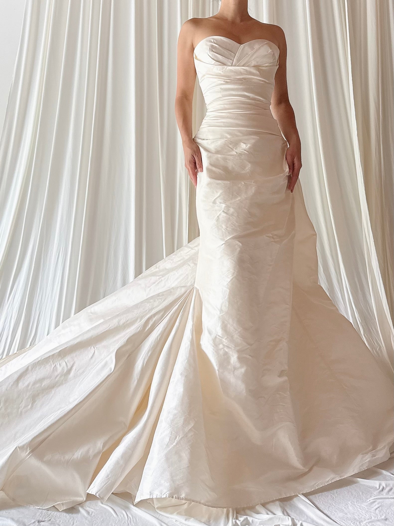 00 Pronovias Silk Draped Gown - Size 2