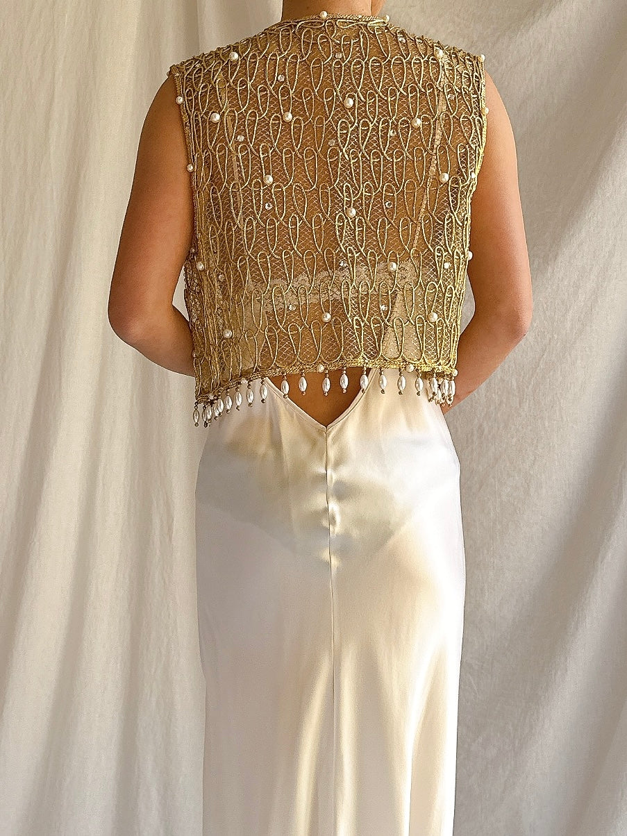 1960s Gold Beaded Top - S